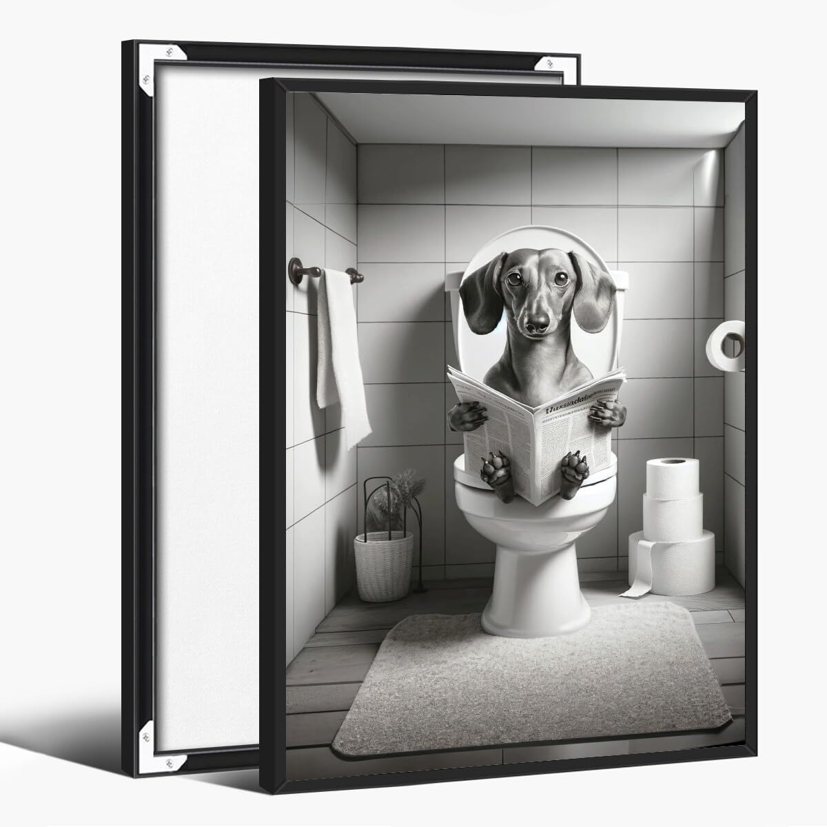 Foto 2 pulgar | Decoración Mural Divertida Con Forma De Perro Salchicha En El Baño De Un Perro Leyendo Un Periódico - Venta Interna