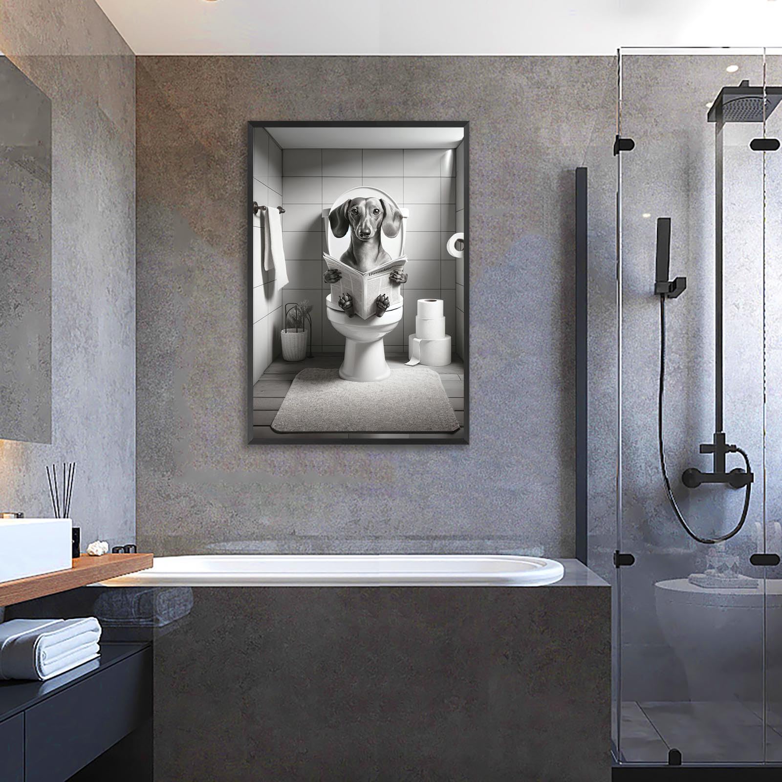 Foto 4 pulgar | Decoración Mural Divertida Con Forma De Perro Salchicha En El Baño De Un Perro Leyendo Un Periódico - Venta Interna