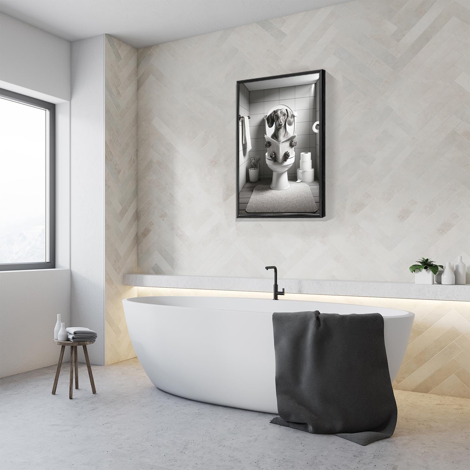 Foto 5 pulgar | Decoración Mural Divertida Con Forma De Perro Salchicha En El Baño De Un Perro Leyendo Un Periódico - Venta Interna