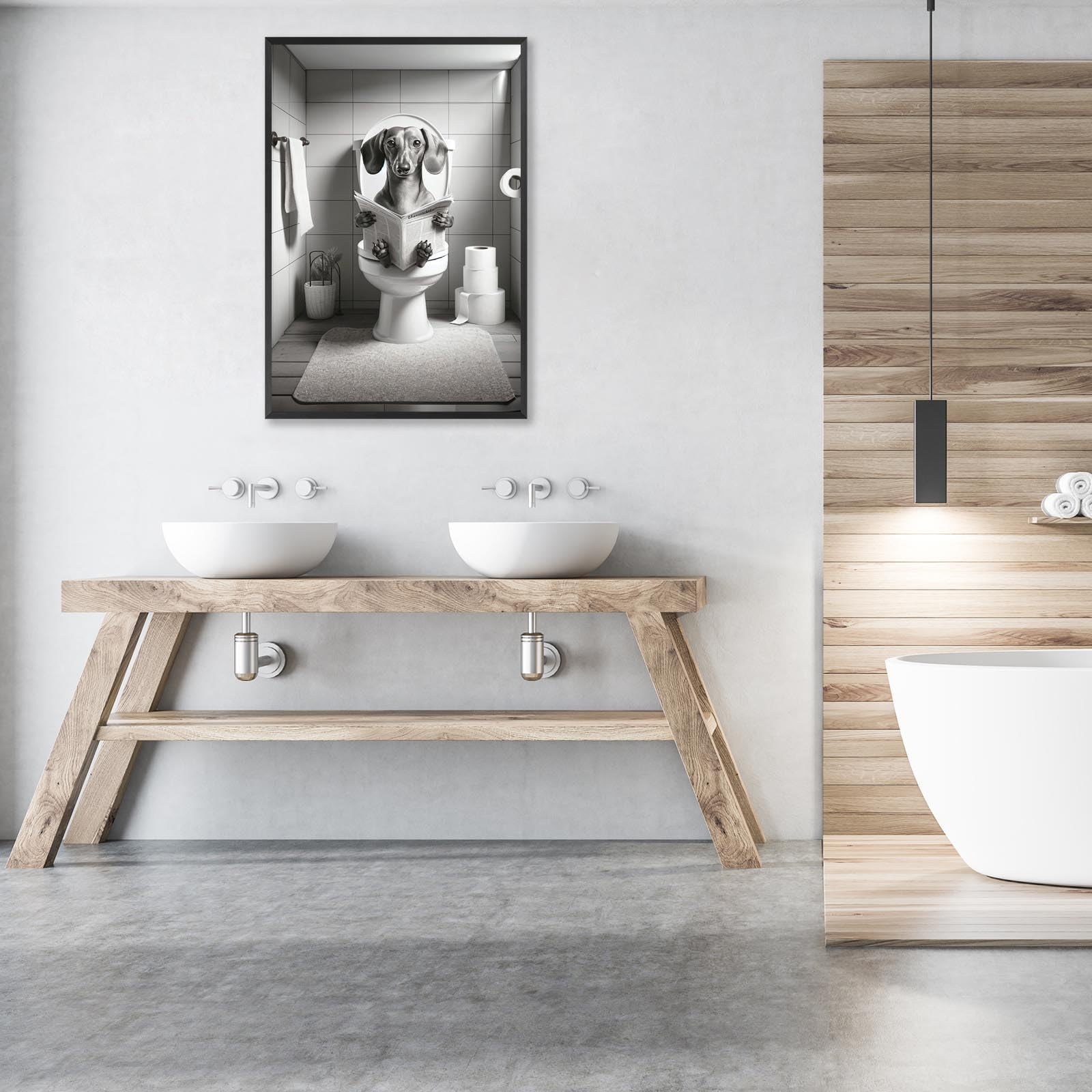 Foto 6 pulgar | Decoración Mural Divertida Con Forma De Perro Salchicha En El Baño De Un Perro Leyendo Un Periódico - Venta Interna
