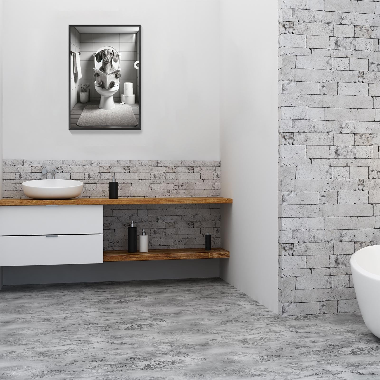 Foto 7 pulgar | Decoración Mural Divertida Con Forma De Perro Salchicha En El Baño De Un Perro Leyendo Un Periódico - Venta Interna