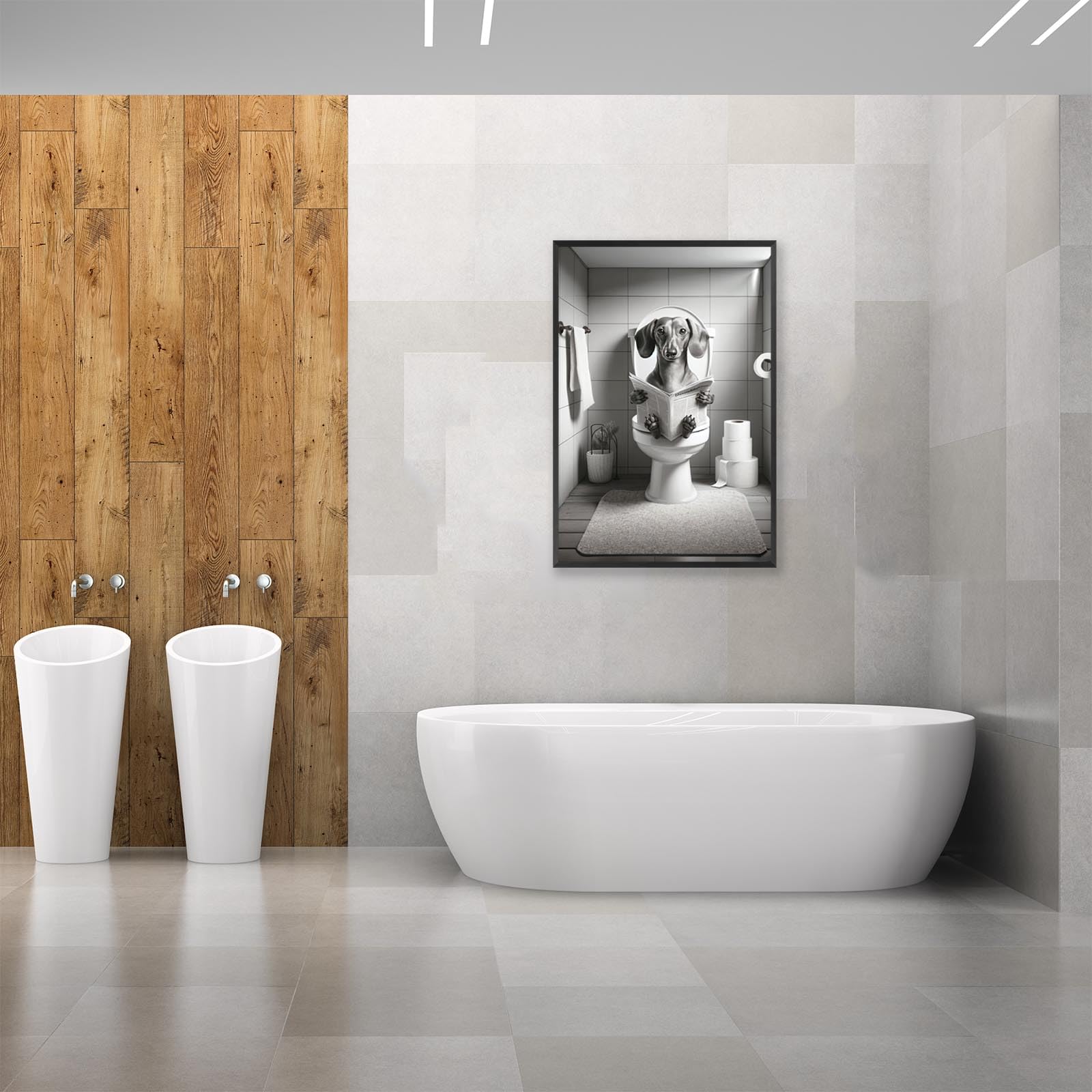 Foto 8 pulgar | Decoración Mural Divertida Con Forma De Perro Salchicha En El Baño De Un Perro Leyendo Un Periódico - Venta Interna