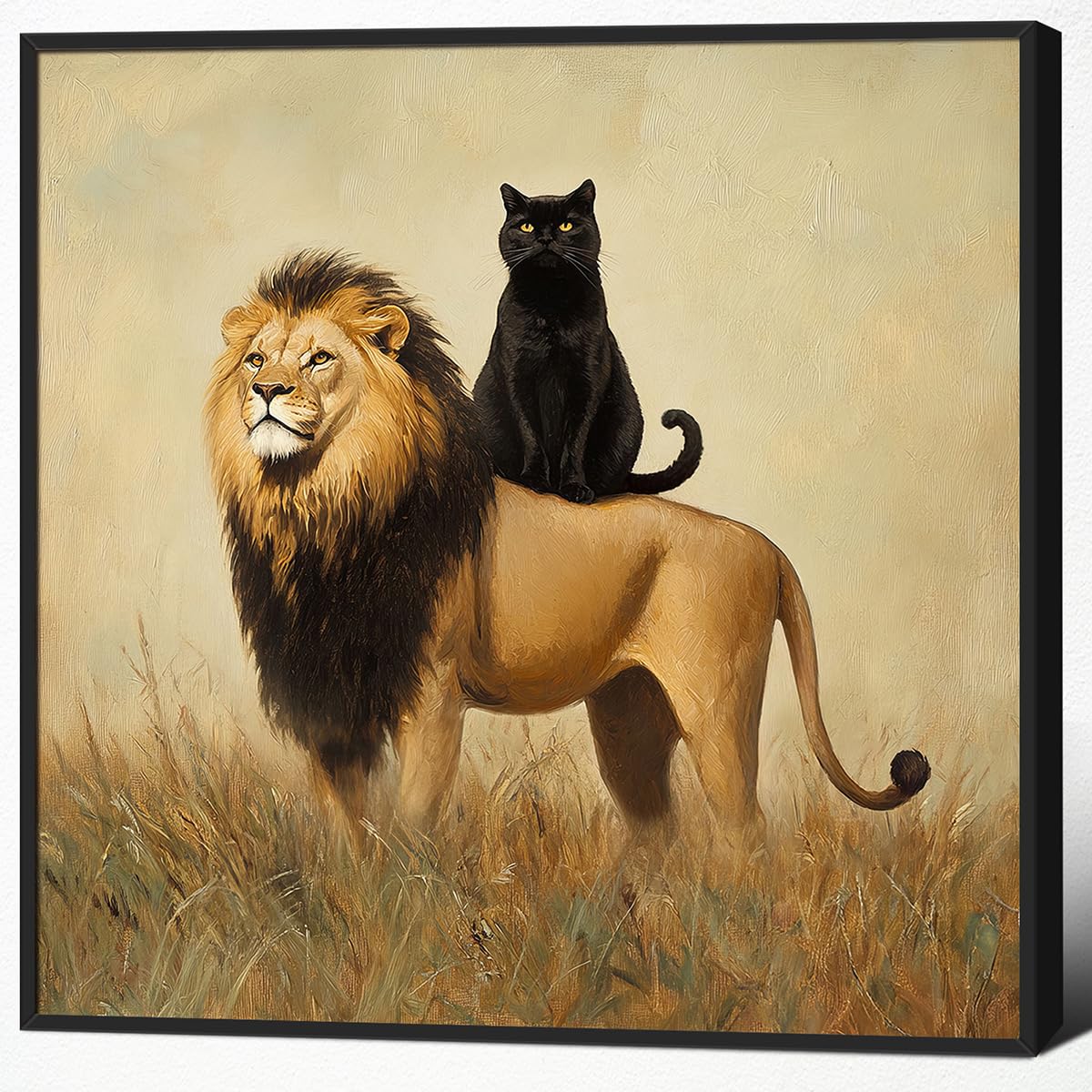 Foto 2 pulgar | Lienzo Decorativo Para Pared, Divertido Gato Negro Con Forma De León, 40 X 40 Cm, Enmarcado - Venta Internacional.