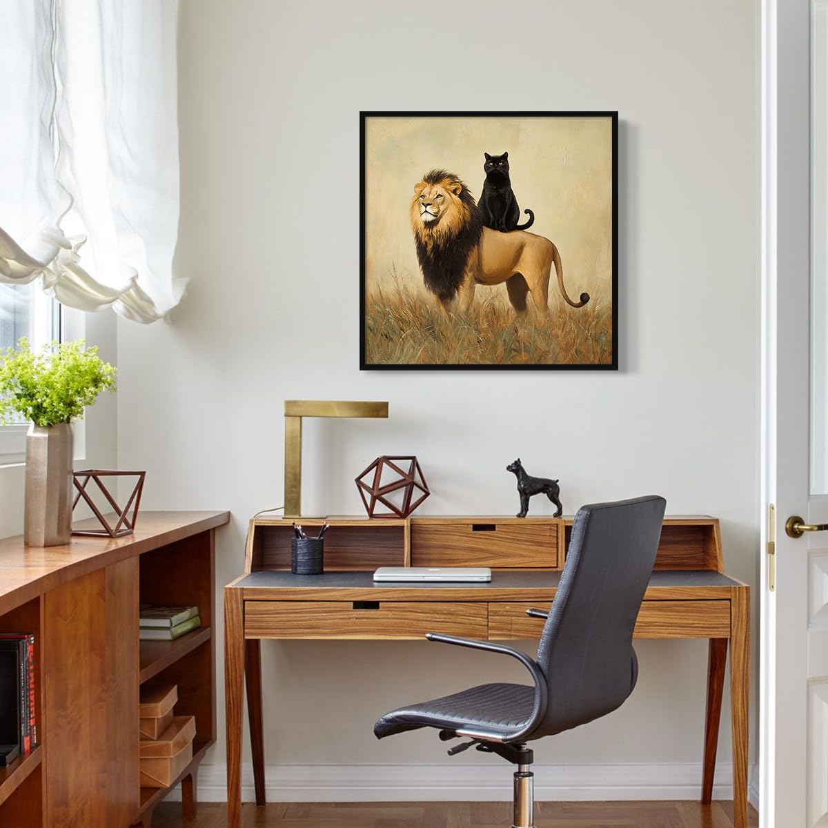 Foto 4 pulgar | Lienzo Decorativo Para Pared, Divertido Gato Negro Con Forma De León, 40 X 40 Cm, Enmarcado - Venta Internacional.
