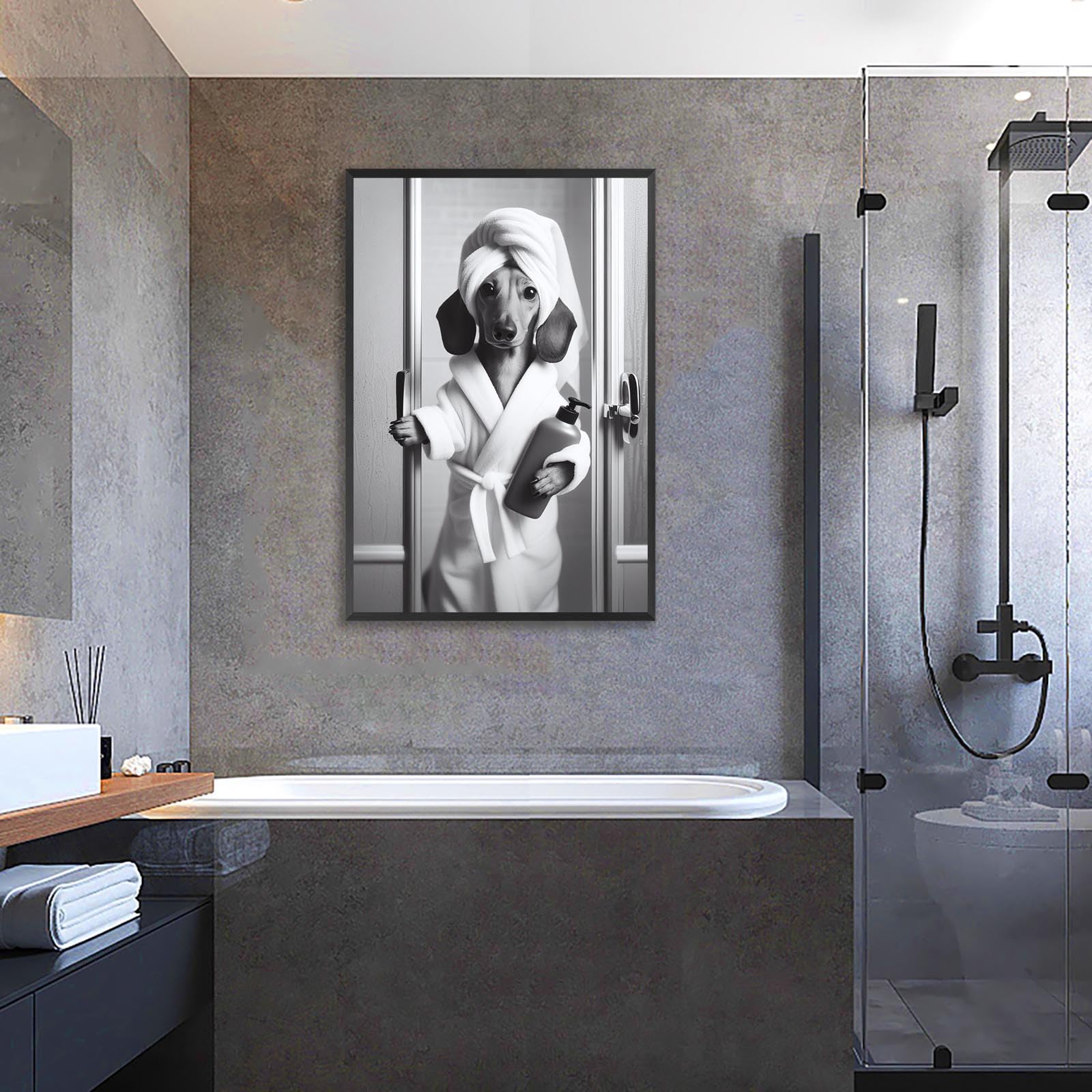 Foto 3 | Póster Decorativo Para Pared, Divertido Perro Salchicha, Baño, Color Negro, 40 X 60 Cm - Venta Internacional.