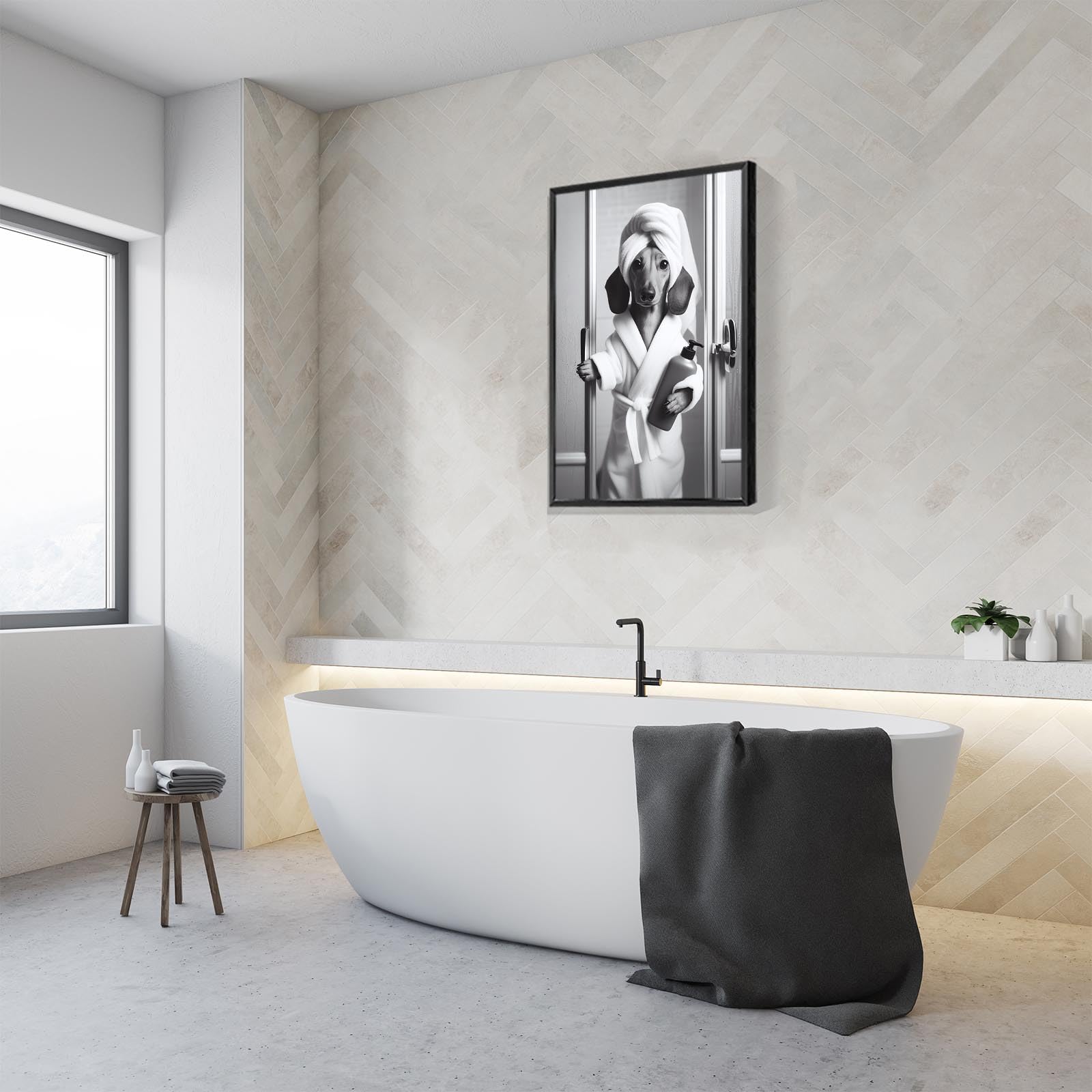 Foto 4 | Póster Decorativo Para Pared, Divertido Perro Salchicha, Baño, Color Negro, 40 X 60 Cm - Venta Internacional.