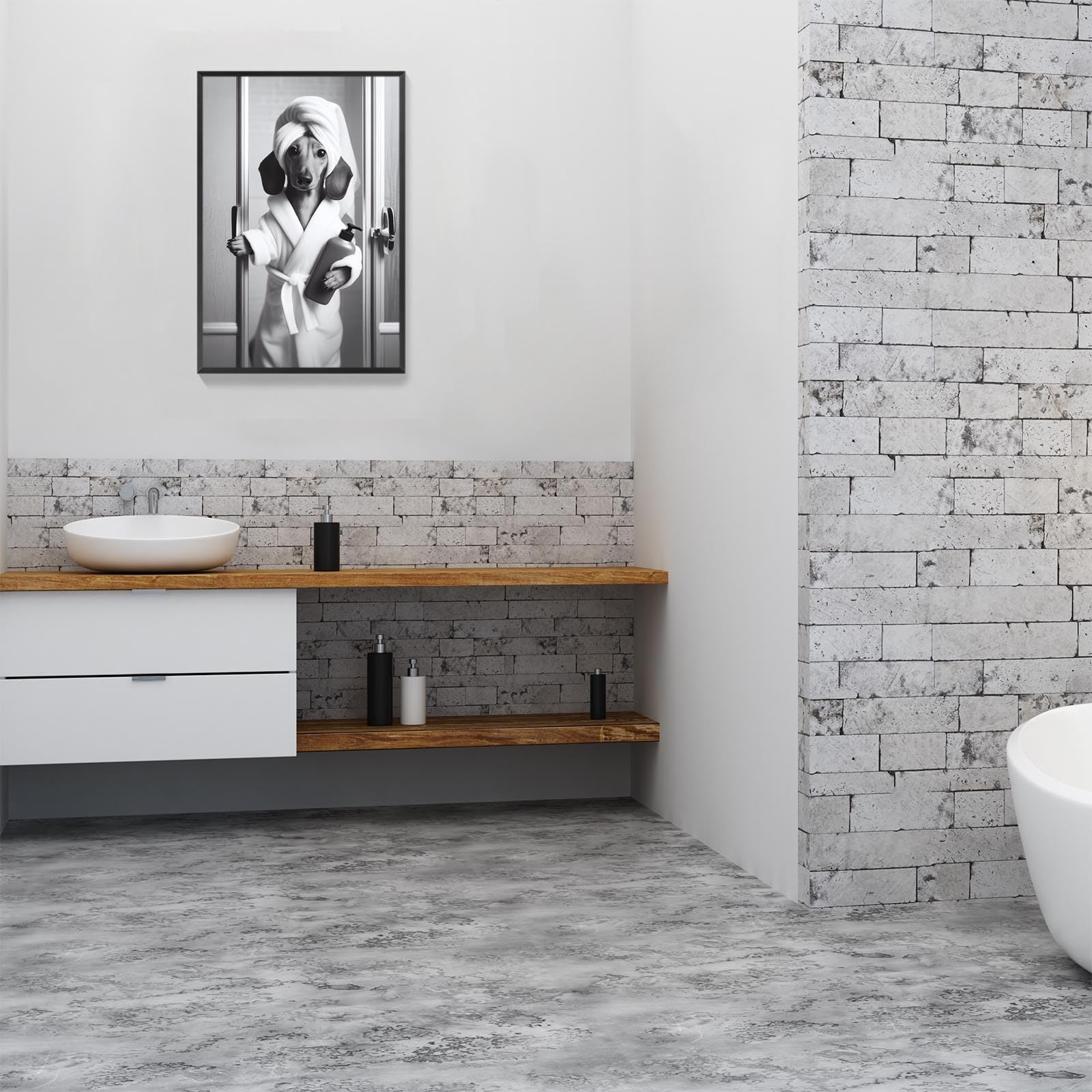 Foto 6 | Póster Decorativo Para Pared, Divertido Perro Salchicha, Baño, Color Negro, 40 X 60 Cm - Venta Internacional.
