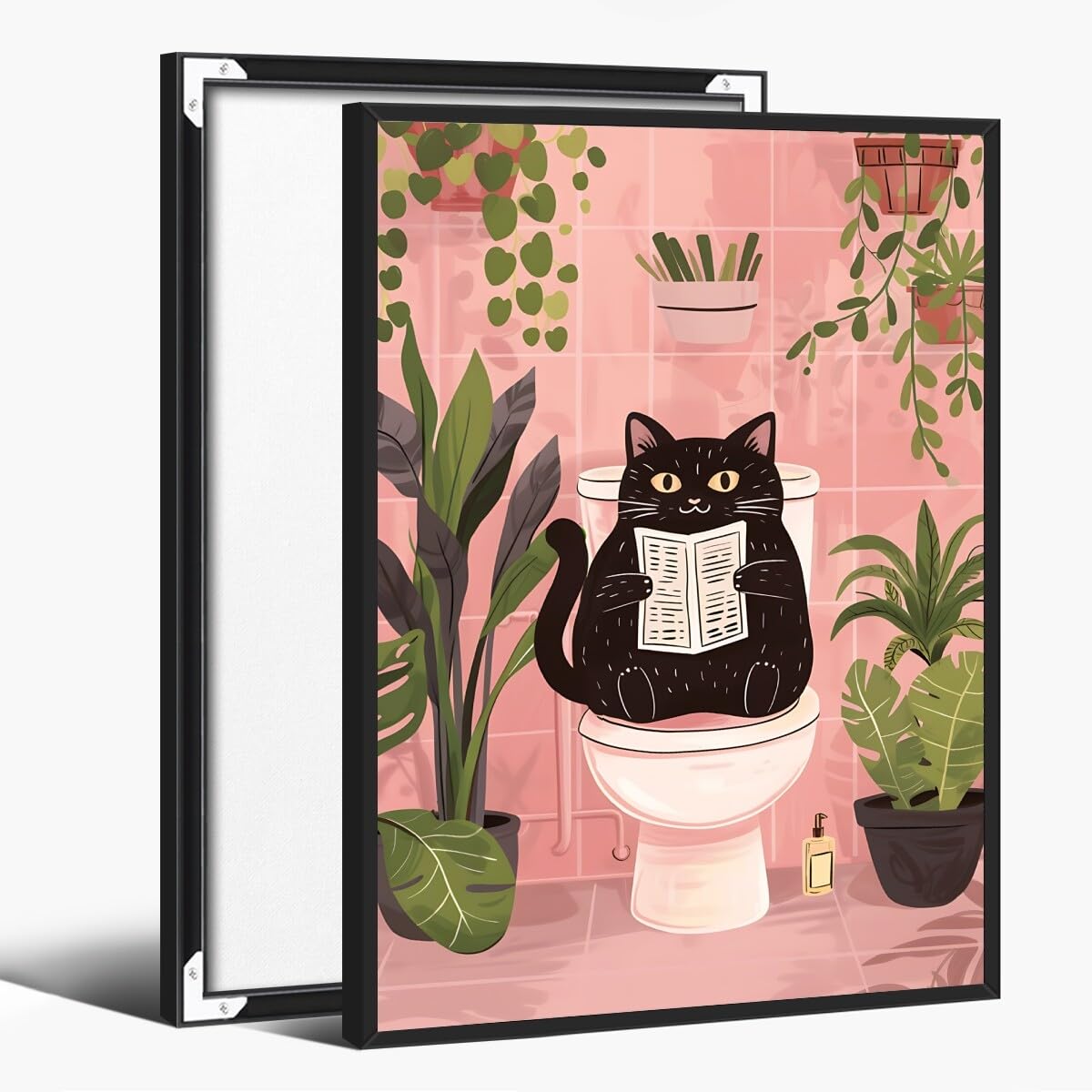 Foto 2 pulgar | Divertido Póster Decorativo De Pared Con Forma De Gato Negro Para Baño, 40 X 60 Cm, Marco Negro - Venta Internacional.