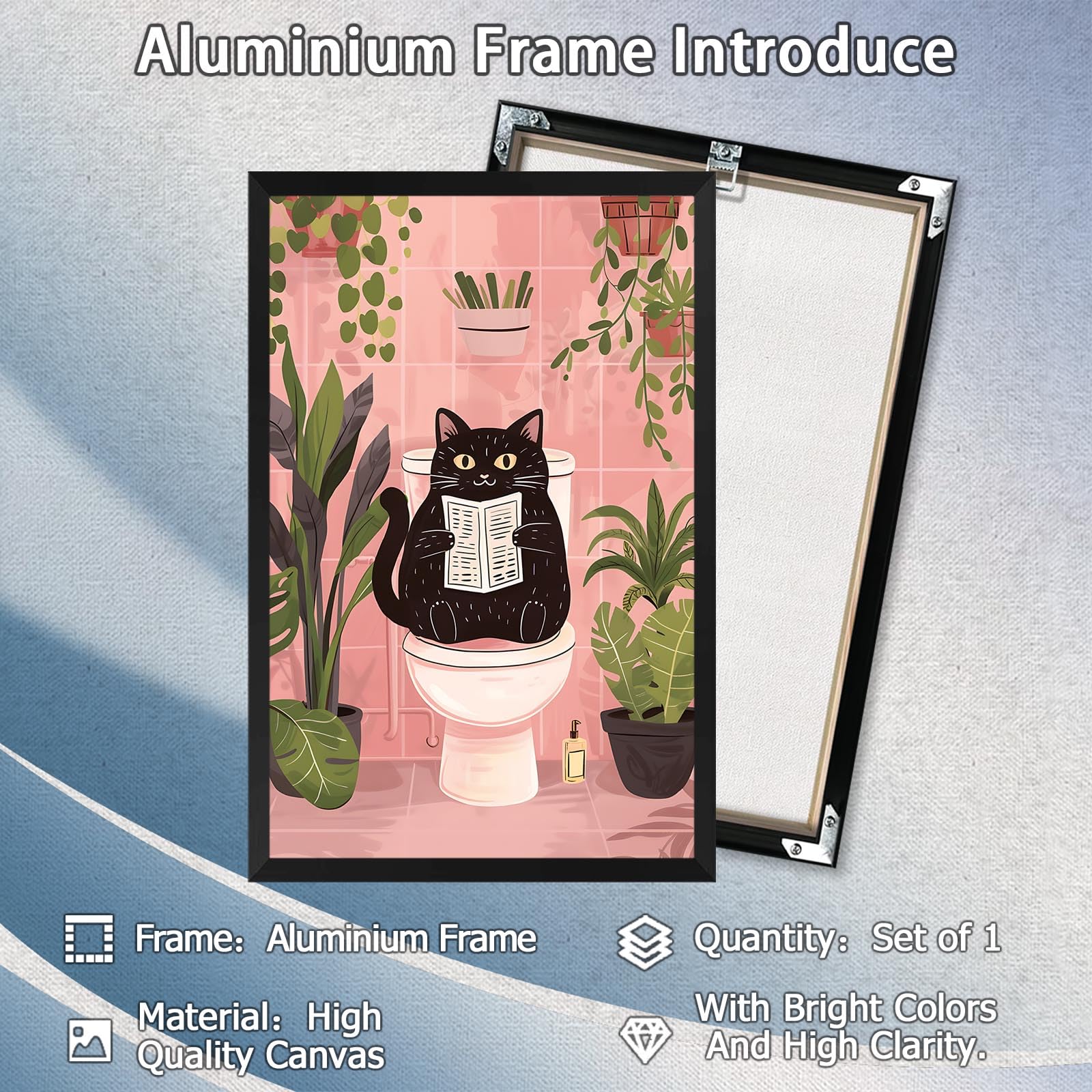 Foto 2 | Divertido Póster Decorativo De Pared Con Forma De Gato Negro Para Baño, 40 X 60 Cm, Marco Negro - Venta Internacional.