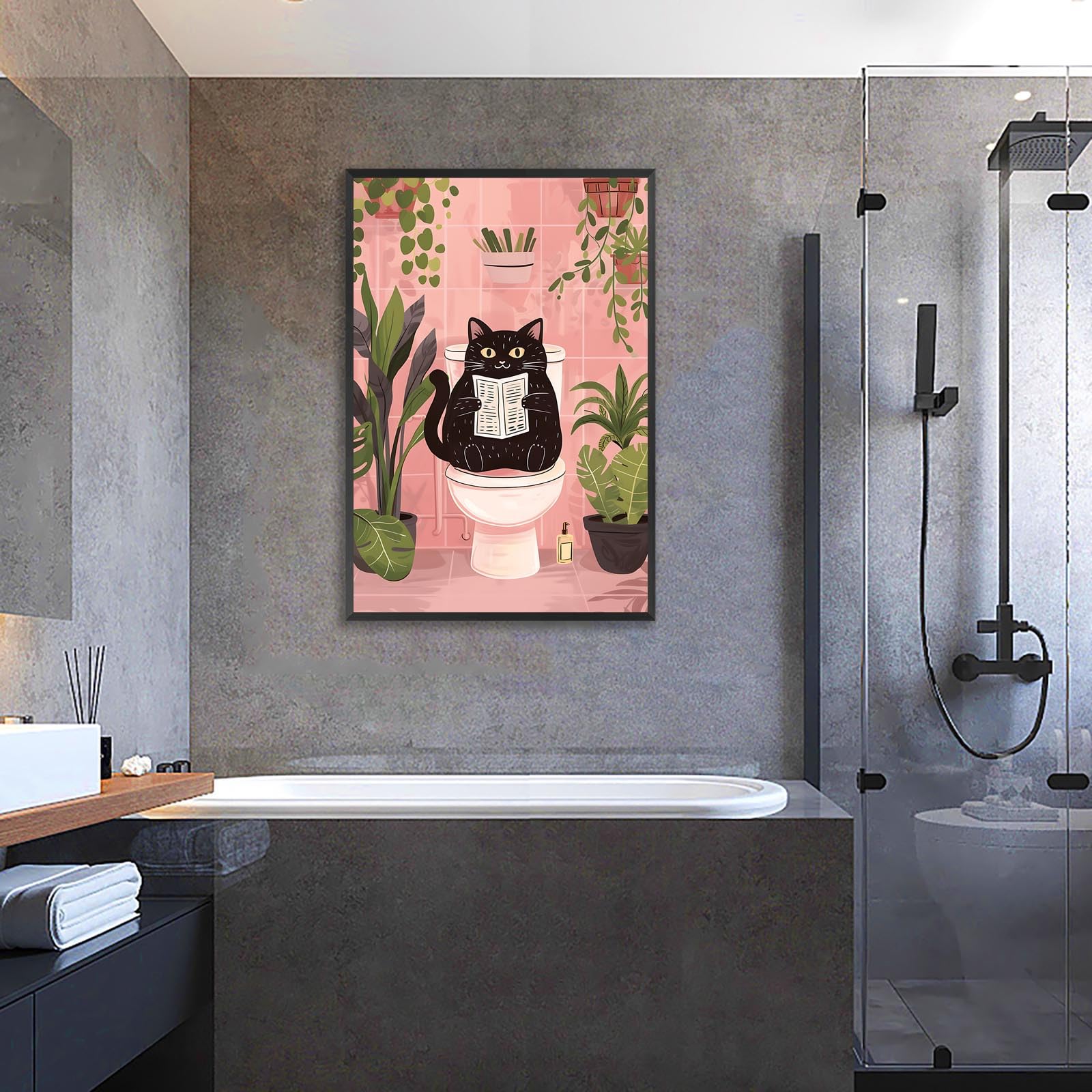 Foto 4 pulgar | Divertido Póster Decorativo De Pared Con Forma De Gato Negro Para Baño, 40 X 60 Cm, Marco Negro - Venta Internacional.