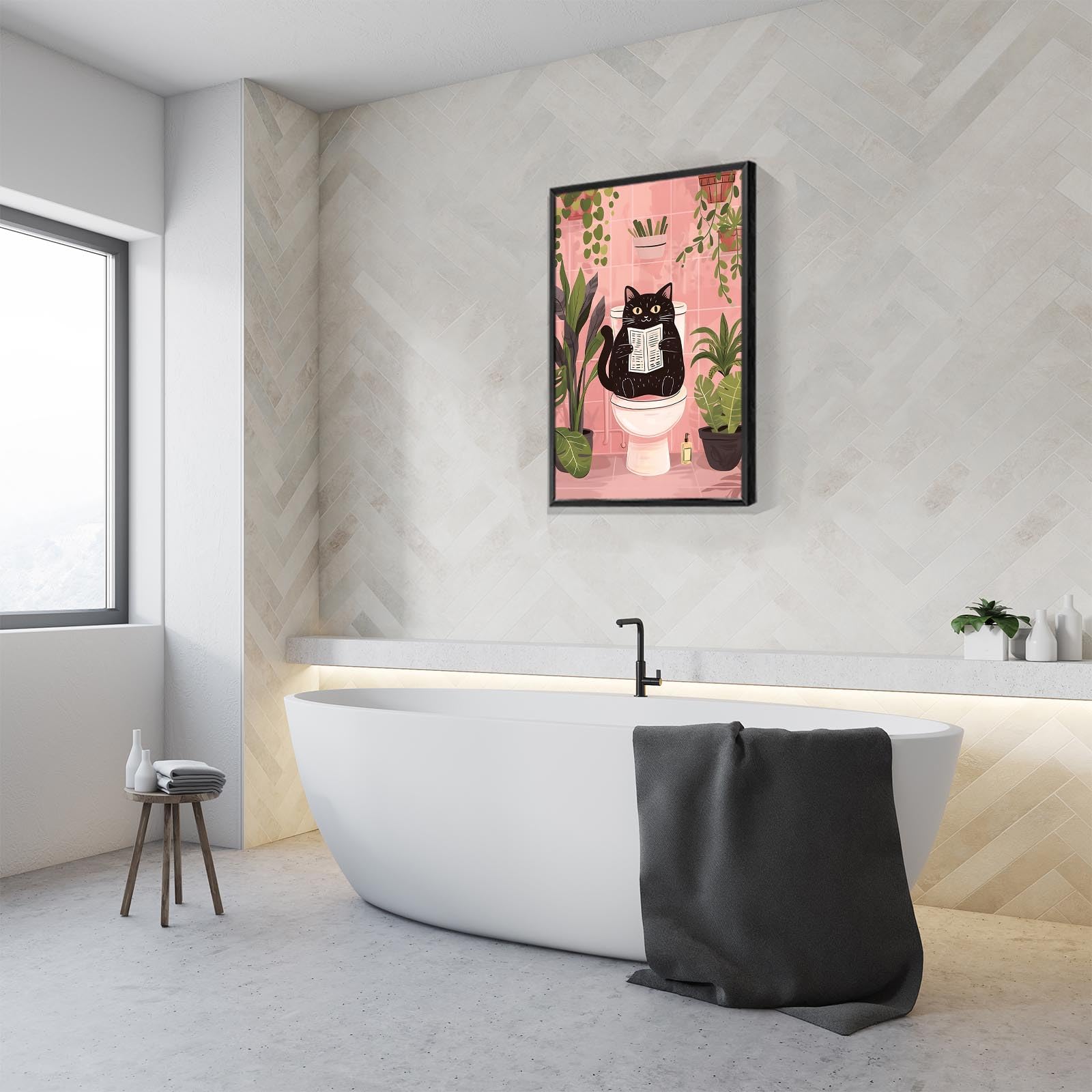 Foto 5 pulgar | Divertido Póster Decorativo De Pared Con Forma De Gato Negro Para Baño, 40 X 60 Cm, Marco Negro - Venta Internacional.