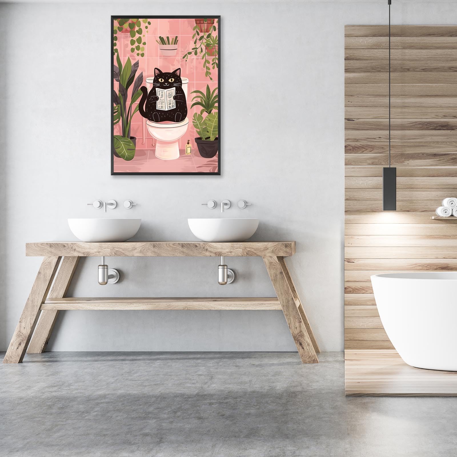 Foto 6 pulgar | Divertido Póster Decorativo De Pared Con Forma De Gato Negro Para Baño, 40 X 60 Cm, Marco Negro - Venta Internacional.
