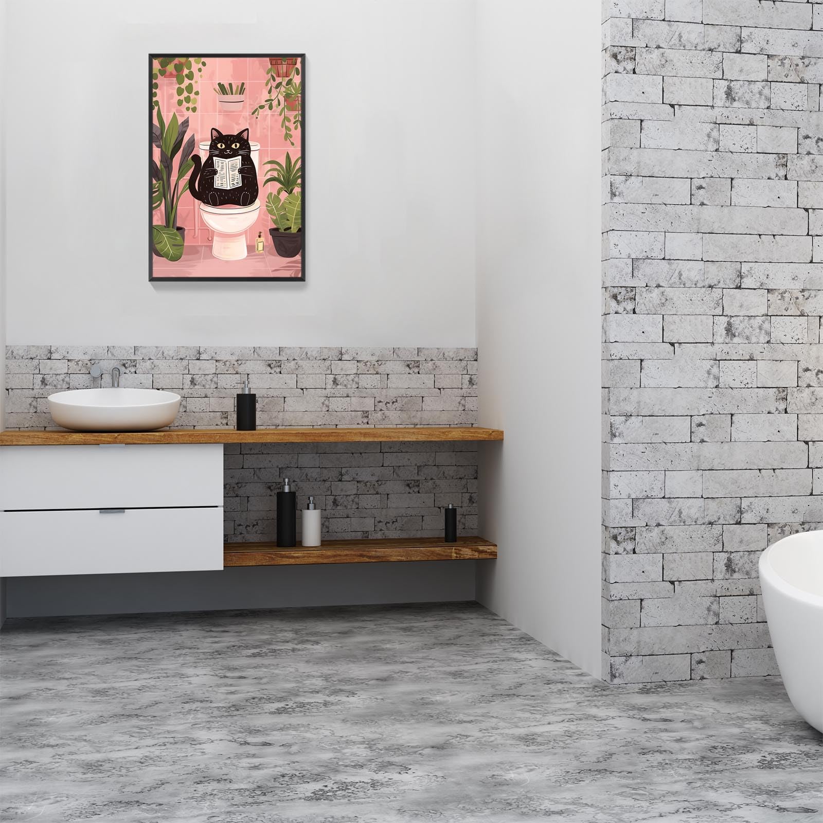 Foto 6 | Divertido Póster Decorativo De Pared Con Forma De Gato Negro Para Baño, 40 X 60 Cm, Marco Negro - Venta Internacional.