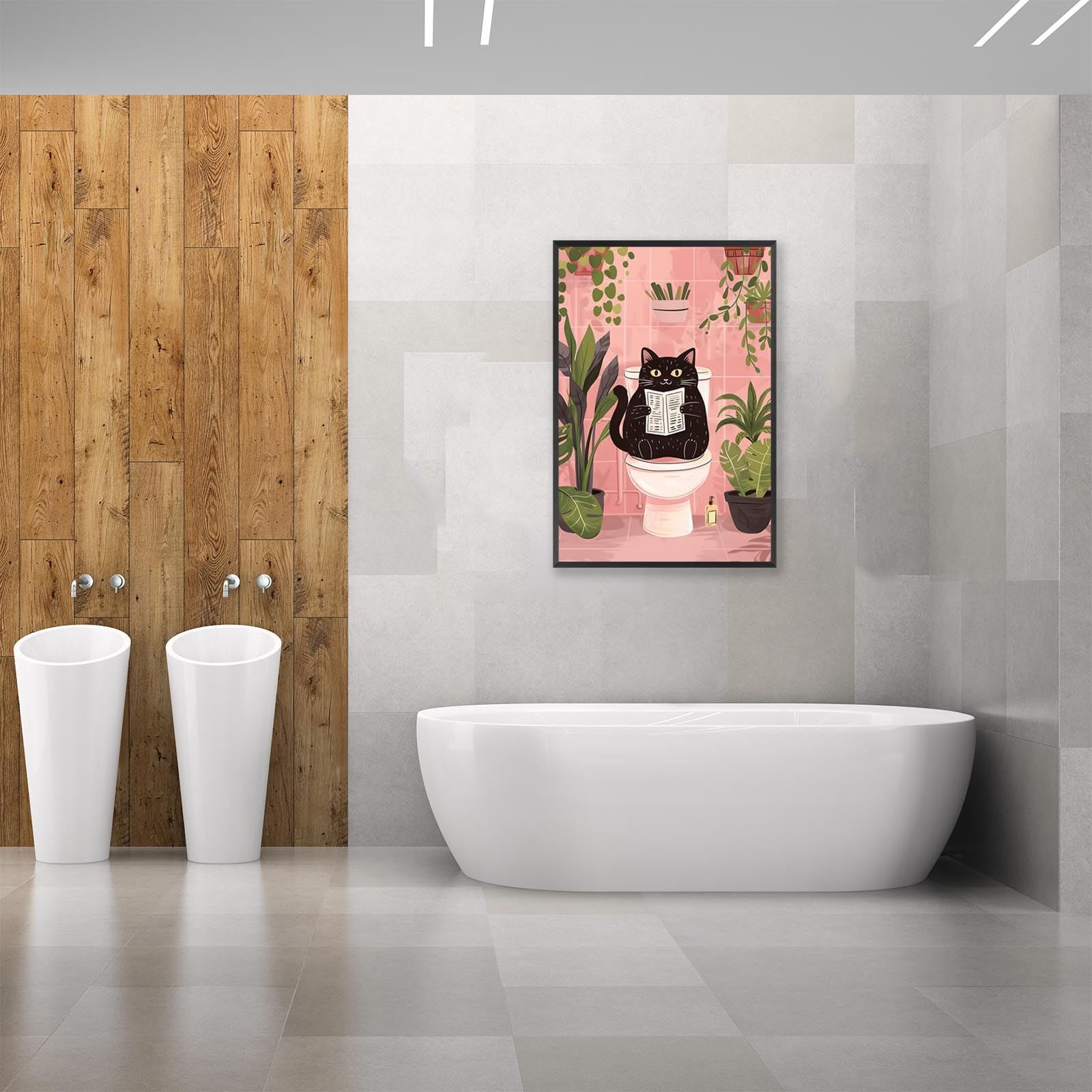 Foto 8 pulgar | Divertido Póster Decorativo De Pared Con Forma De Gato Negro Para Baño, 40 X 60 Cm, Marco Negro - Venta Internacional.