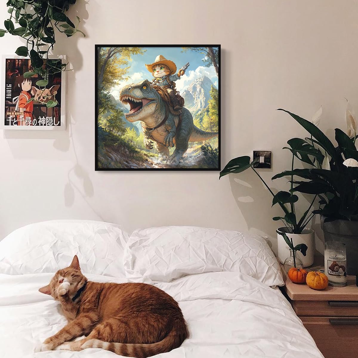 Foto 6 pulgar | Lienzo Para Pared, Divertido Póster Con Forma De Gato Montado En Forma De Dinosaurio, Vaquero - Venta Internacional.