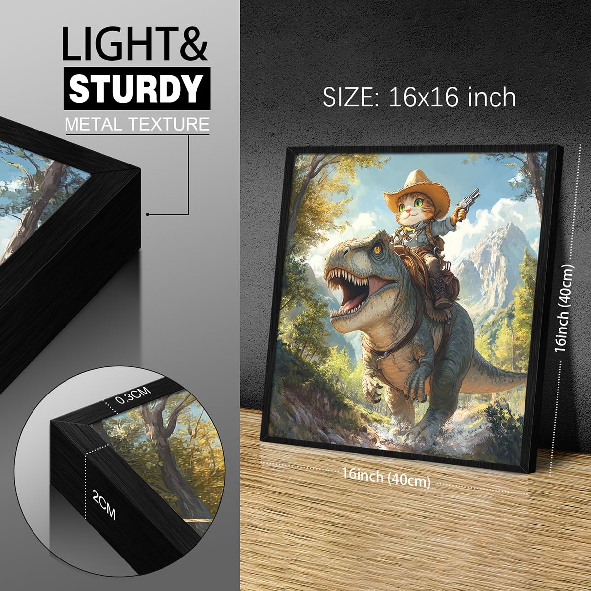 Foto 7 | Lienzo Para Pared, Divertido Póster Con Forma De Gato Montado En Forma De Dinosaurio, Vaquero - Venta Internacional.