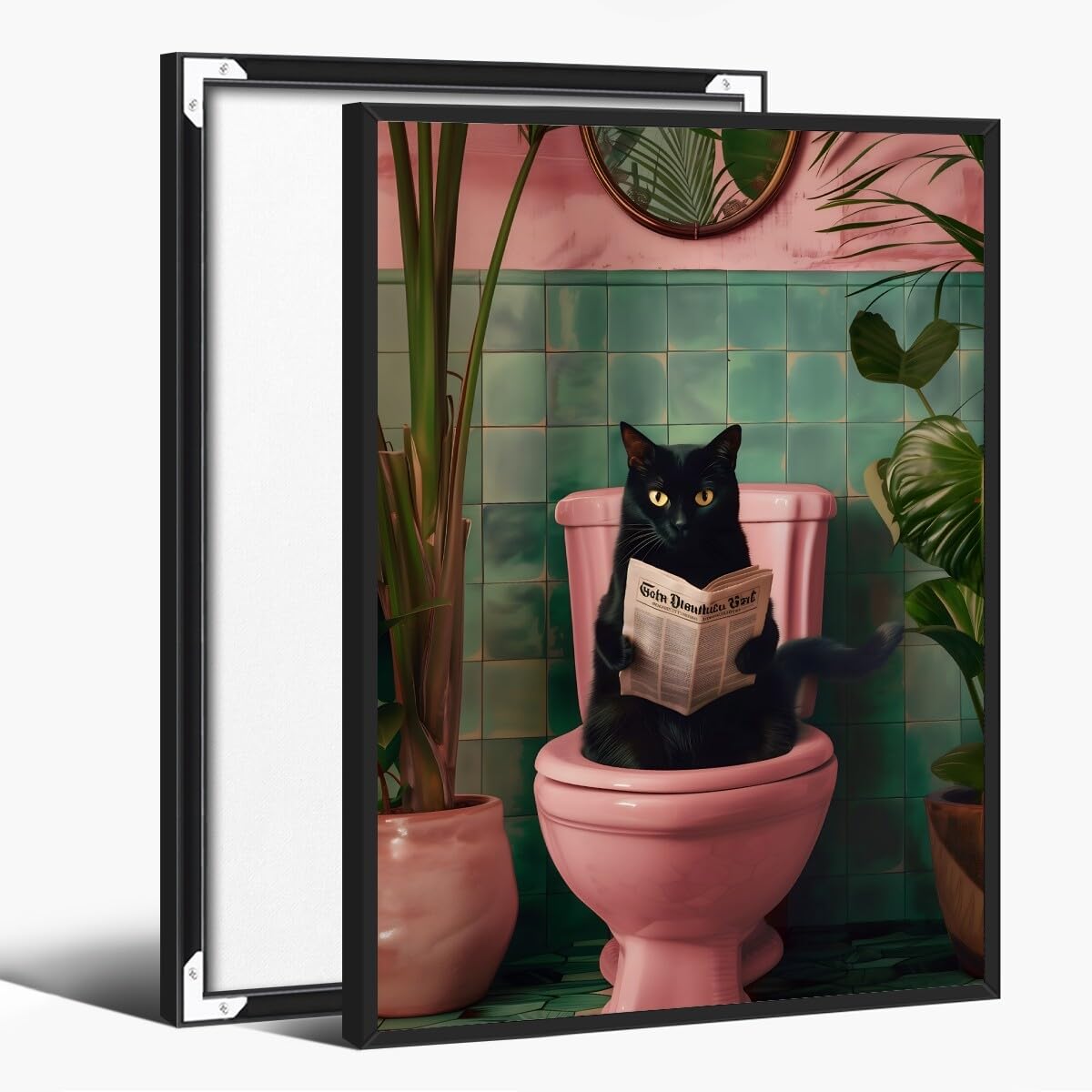 Póster Divertido Para Baño Con Forma De Gato Negro Con Lectura De Periódico, 40 X 60 Cm - Venta Internacional.