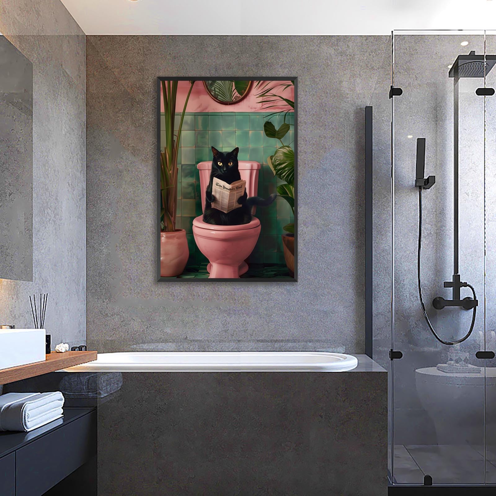 Foto 4 pulgar | Póster Divertido Para Baño Con Forma De Gato Negro Con Lectura De Periódico, 40 X 60 Cm - Venta Internacional.