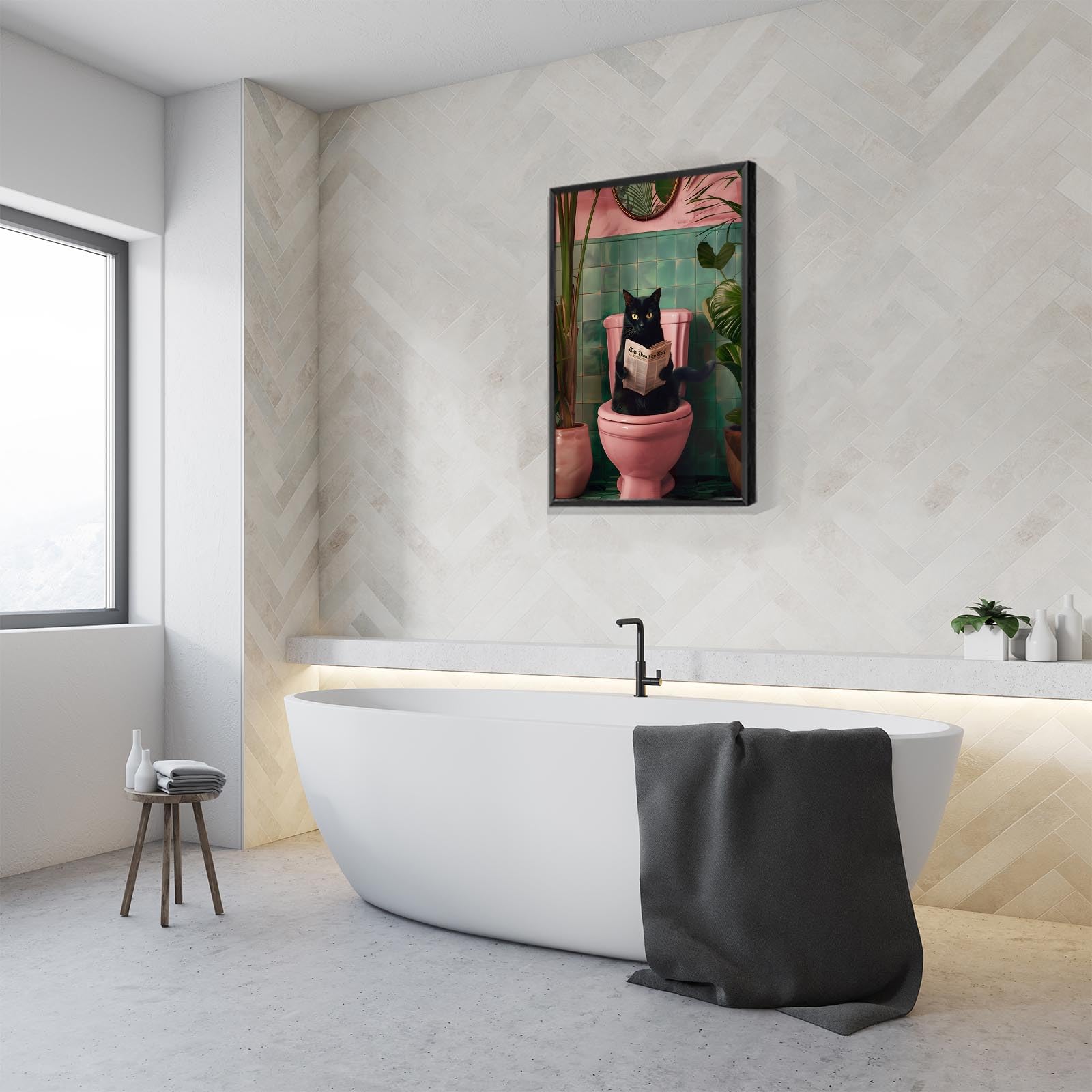 Foto 5 pulgar | Póster Divertido Para Baño Con Forma De Gato Negro Con Lectura De Periódico, 40 X 60 Cm - Venta Internacional.