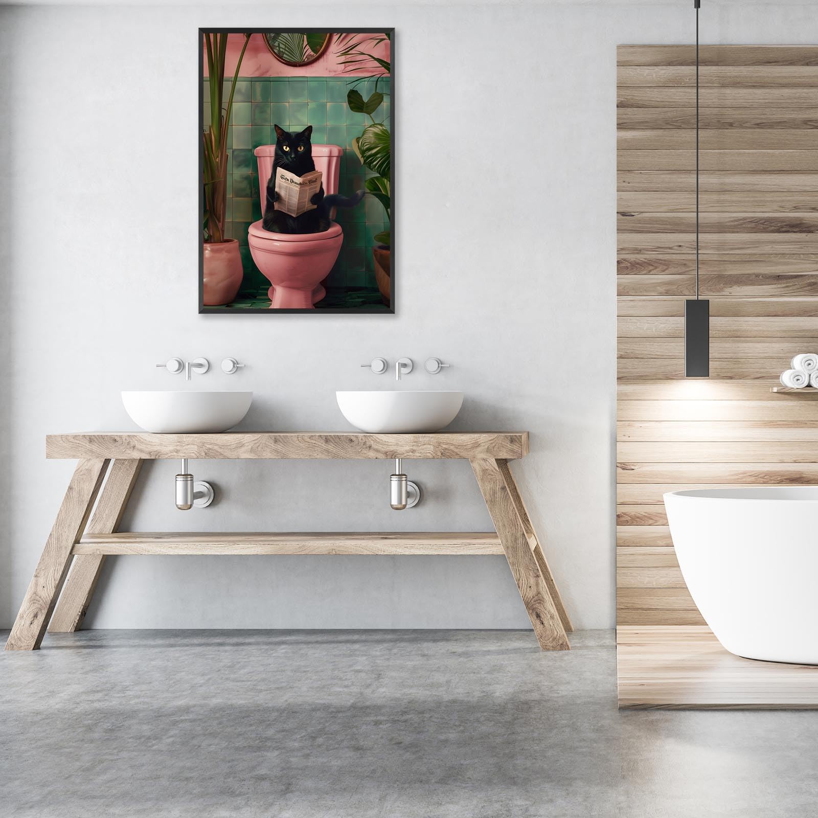 Foto 6 pulgar | Póster Divertido Para Baño Con Forma De Gato Negro Con Lectura De Periódico, 40 X 60 Cm - Venta Internacional.