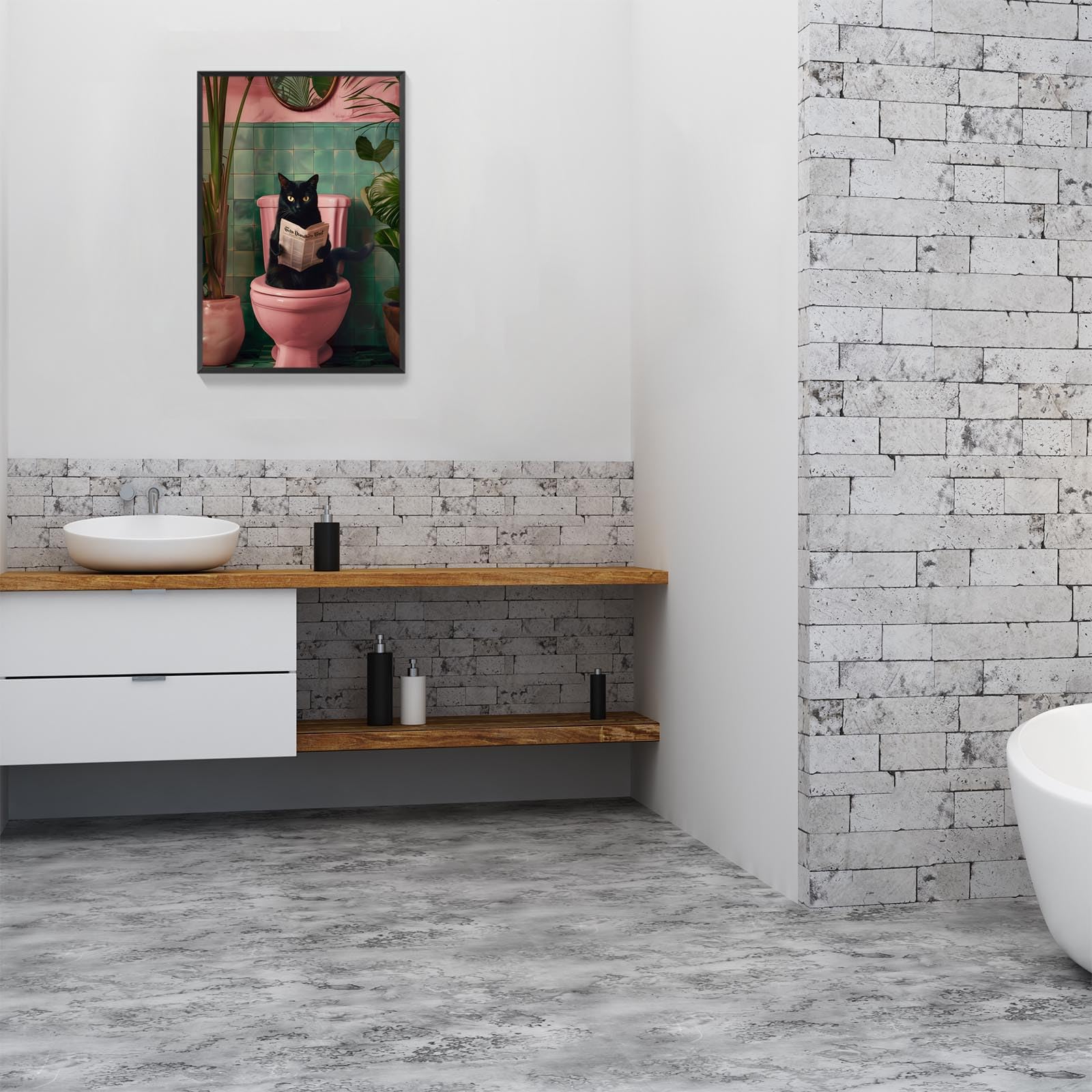 Foto 7 pulgar | Póster Divertido Para Baño Con Forma De Gato Negro Con Lectura De Periódico, 40 X 60 Cm - Venta Internacional.