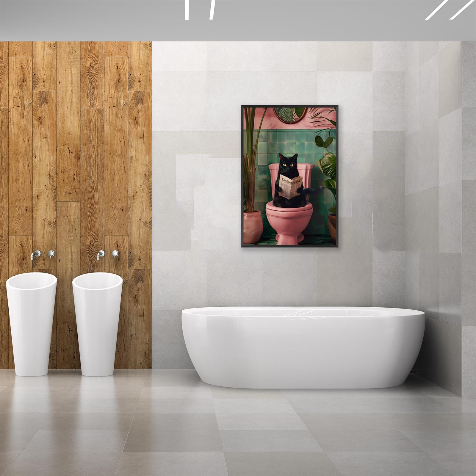 Foto 8 pulgar | Póster Divertido Para Baño Con Forma De Gato Negro Con Lectura De Periódico, 40 X 60 Cm - Venta Internacional.