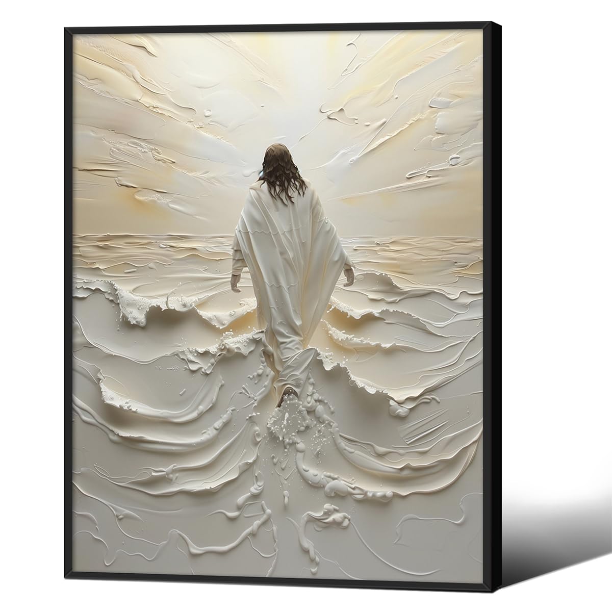Lienzo Decorativo De Pared De Jesús Caminando Sobre El Agua, 30 X 40 Cm, Enmarcado En Negro - Venta Internacional.