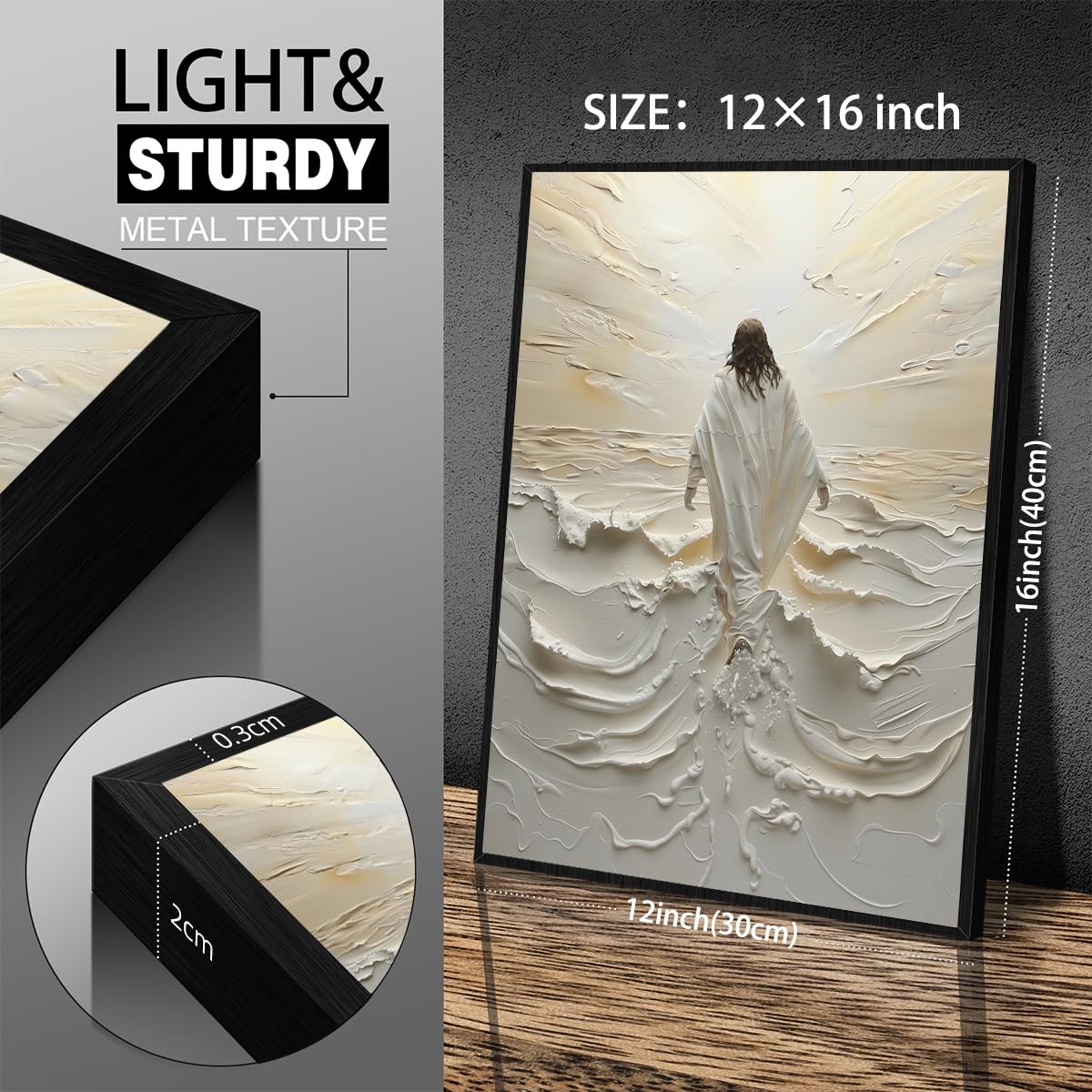 Foto 3 pulgar | Lienzo Decorativo De Pared De Jesús Caminando Sobre El Agua, 30 X 40 Cm, Enmarcado En Negro - Venta Internacional.