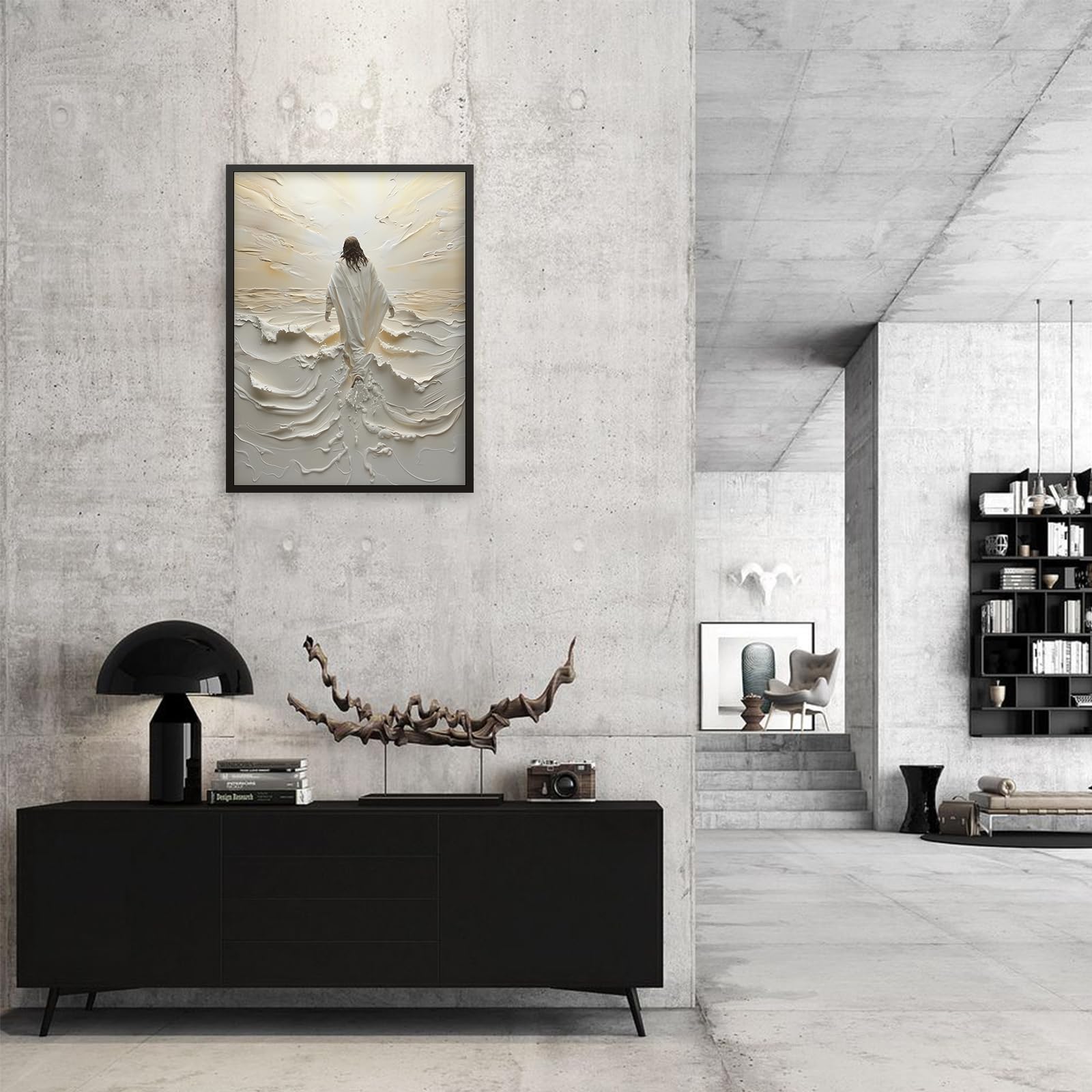 Foto 5 pulgar | Lienzo Decorativo De Pared De Jesús Caminando Sobre El Agua, 30 X 40 Cm, Enmarcado En Negro - Venta Internacional.