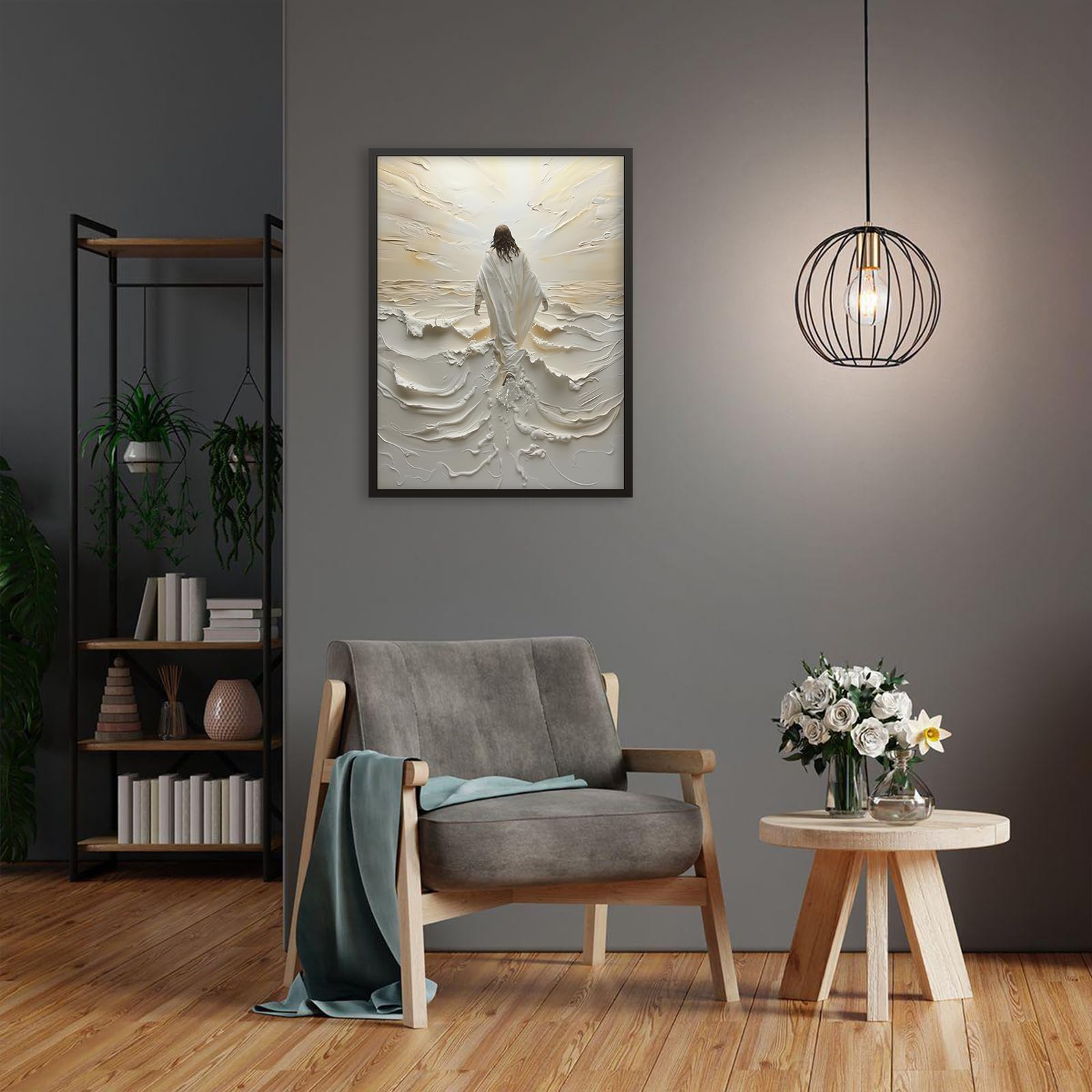 Foto 6 pulgar | Lienzo Decorativo De Pared De Jesús Caminando Sobre El Agua, 30 X 40 Cm, Enmarcado En Negro - Venta Internacional.