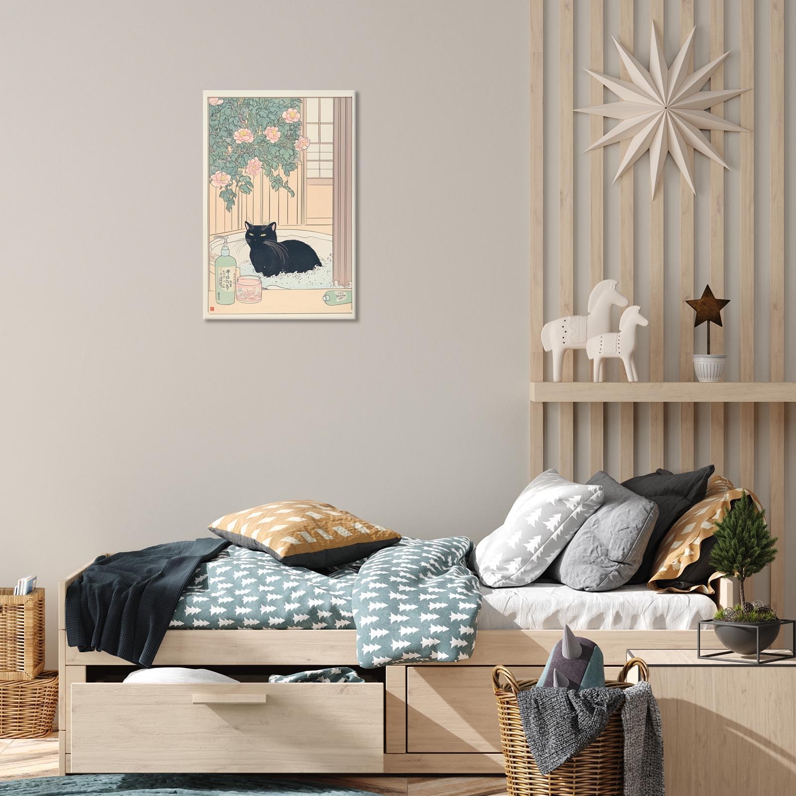 Foto 6 pulgar | Lienzo De Pared Japonés Con Forma De Gato Negro, 40 X 60 Cm, Decoración De Baño - Venta Internacional.