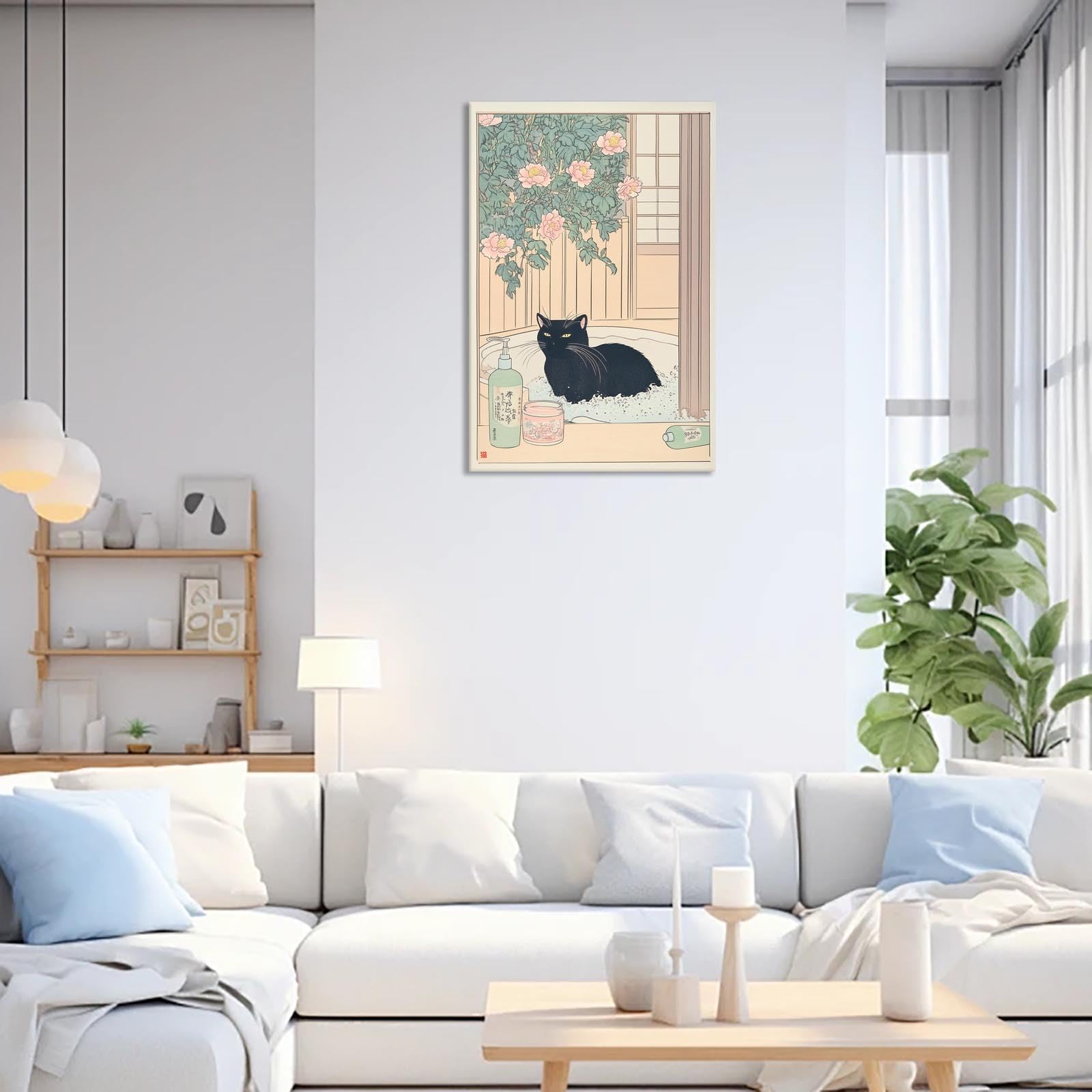 Foto 8 pulgar | Lienzo De Pared Japonés Con Forma De Gato Negro, 40 X 60 Cm, Decoración De Baño - Venta Internacional.