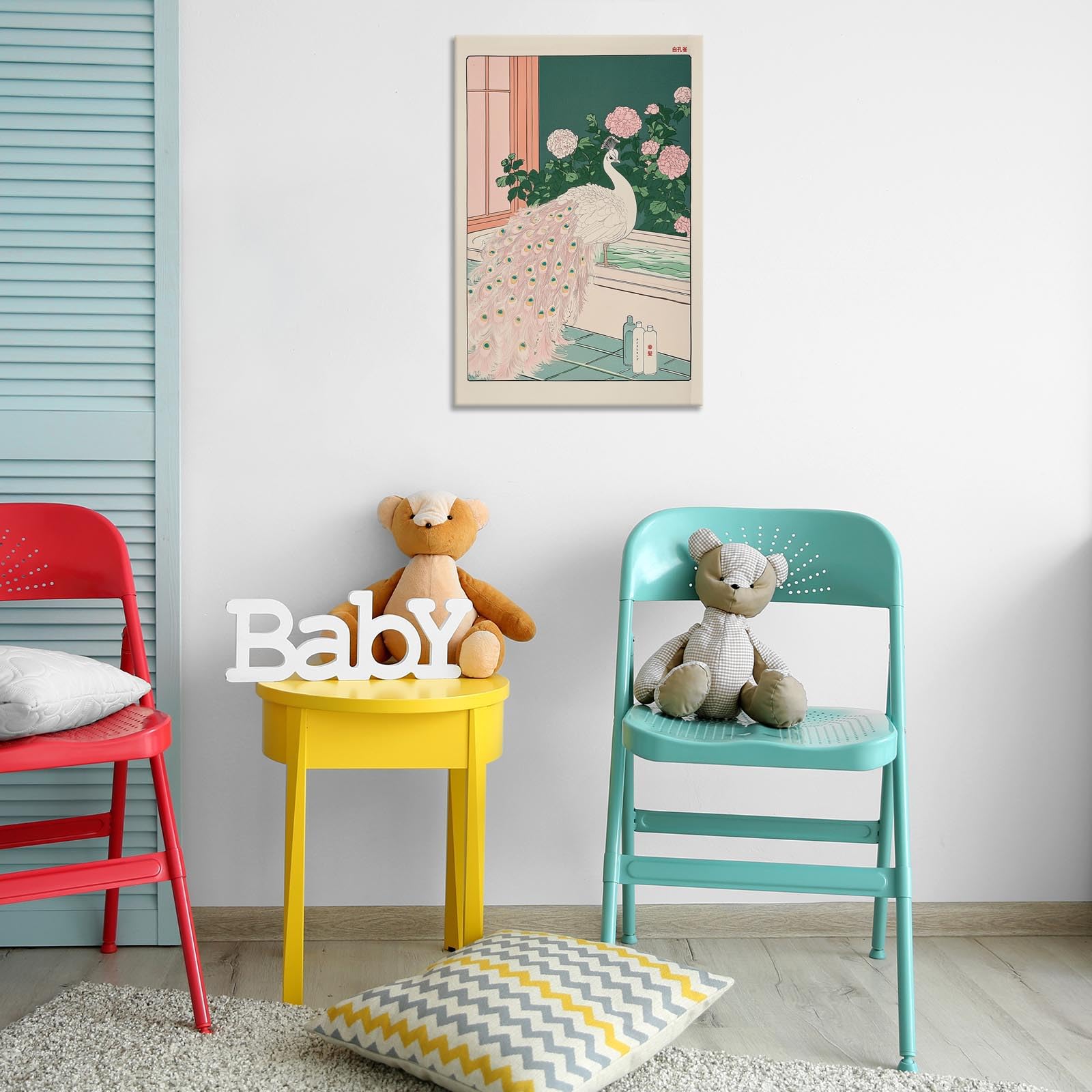 Foto 5 pulgar | Lienzo Decorativo De Pared Con Pavo Real Albino Para Baño Japonés, 40 X 60 Cm - Venta Internacional.