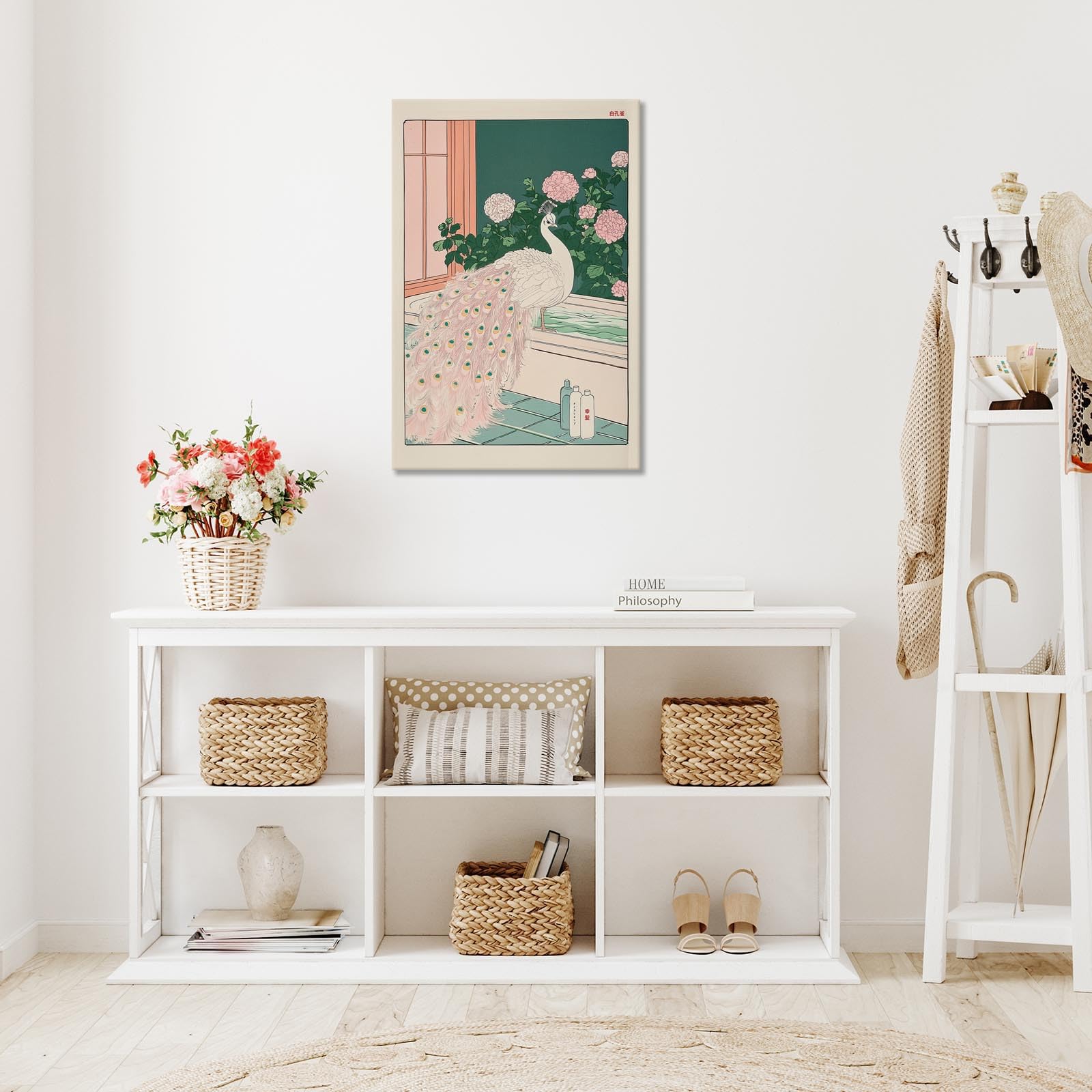 Foto 5 | Lienzo Decorativo De Pared Con Pavo Real Albino Para Baño Japonés, 40 X 60 Cm - Venta Internacional.