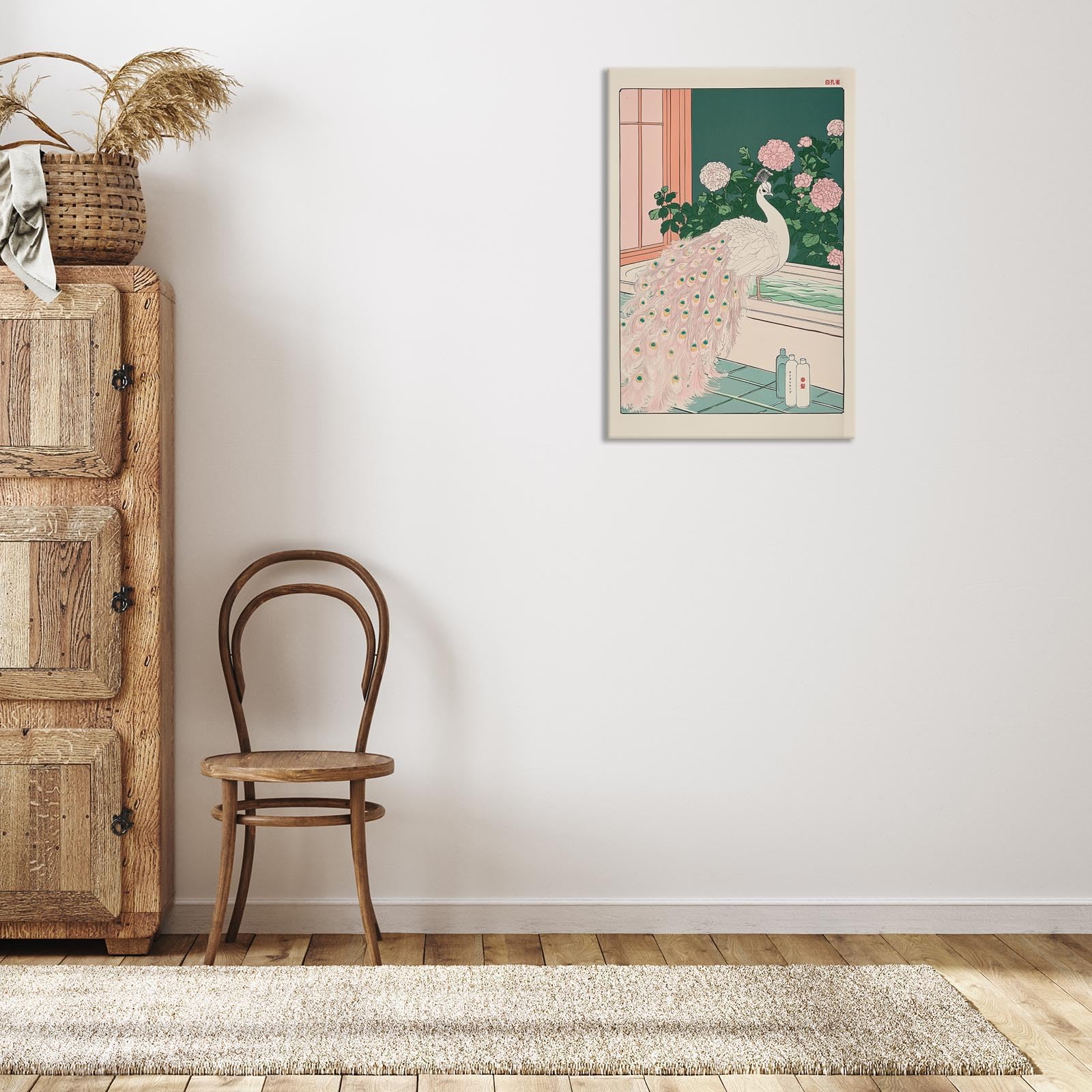 Foto 6 | Lienzo Decorativo De Pared Con Pavo Real Albino Para Baño Japonés, 40 X 60 Cm - Venta Internacional.