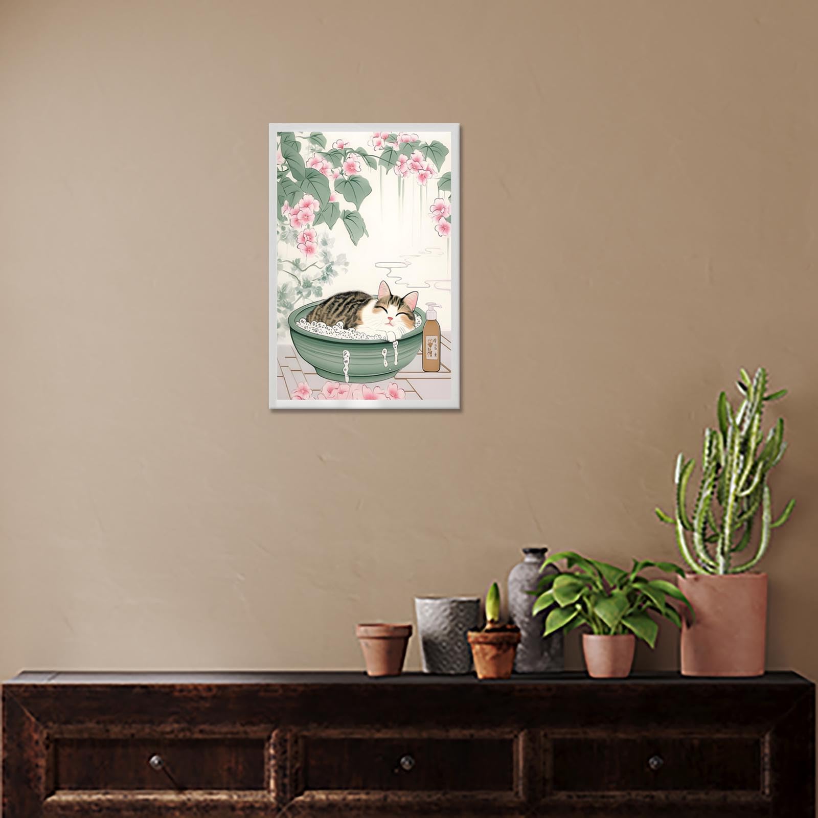 Foto 6 pulgar | Lienzo Decorativo Japonés Con Bonito Gato En La Bañera, 40 X 60 Cm - Venta Internacional.