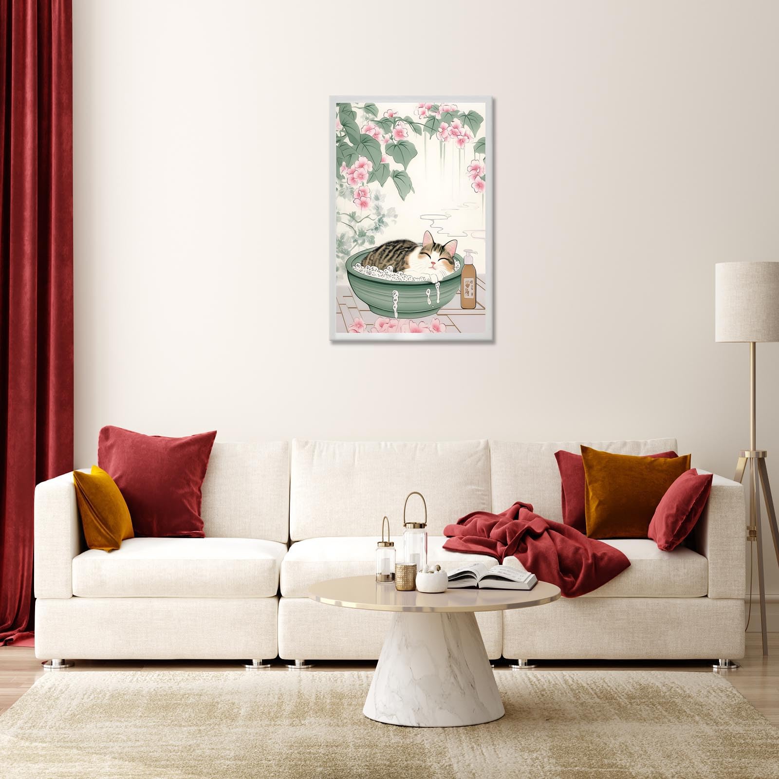 Foto 7 pulgar | Lienzo Decorativo Japonés Con Bonito Gato En La Bañera, 40 X 60 Cm - Venta Internacional.
