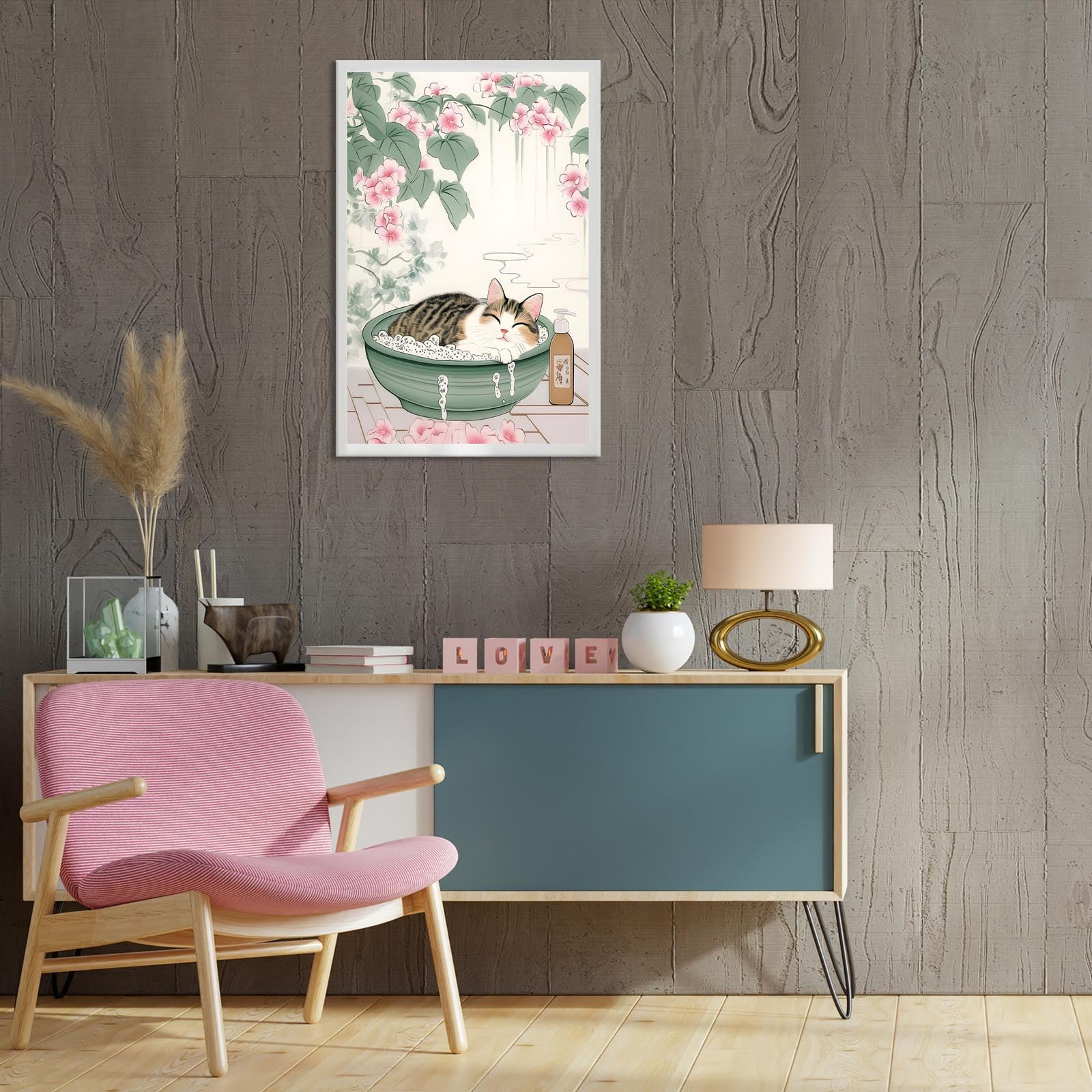 Foto 8 pulgar | Lienzo Decorativo Japonés Con Bonito Gato En La Bañera, 40 X 60 Cm - Venta Internacional.