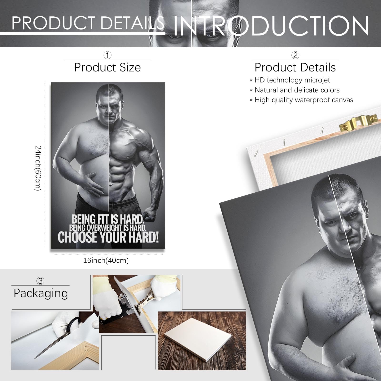 Foto 3 pulgar | Pósteres En Lienzo Sobre Hombre Blanco Y Negro, Arte Motivacional Y Fitness - Venta Internacional.