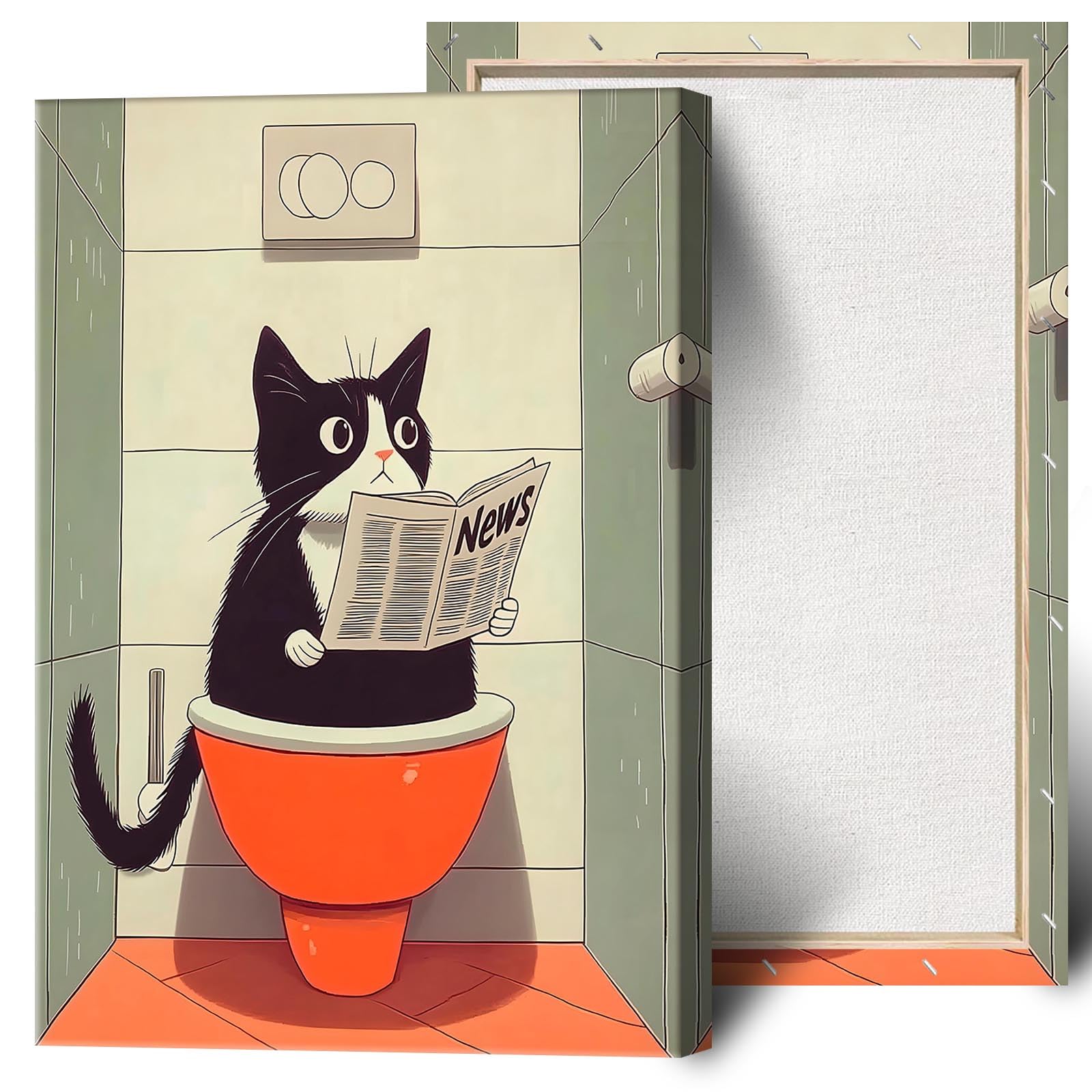 Foto 2 pulgar | Póster Sobre Lienzo Divertido Para Baño, Diseño De Gato Negro, 40 X 60 Cm - Venta Internacional.