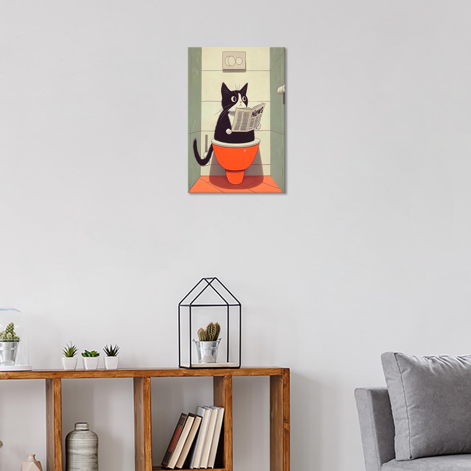 Foto 5 pulgar | Póster Sobre Lienzo Divertido Para Baño, Diseño De Gato Negro, 40 X 60 Cm - Venta Internacional.