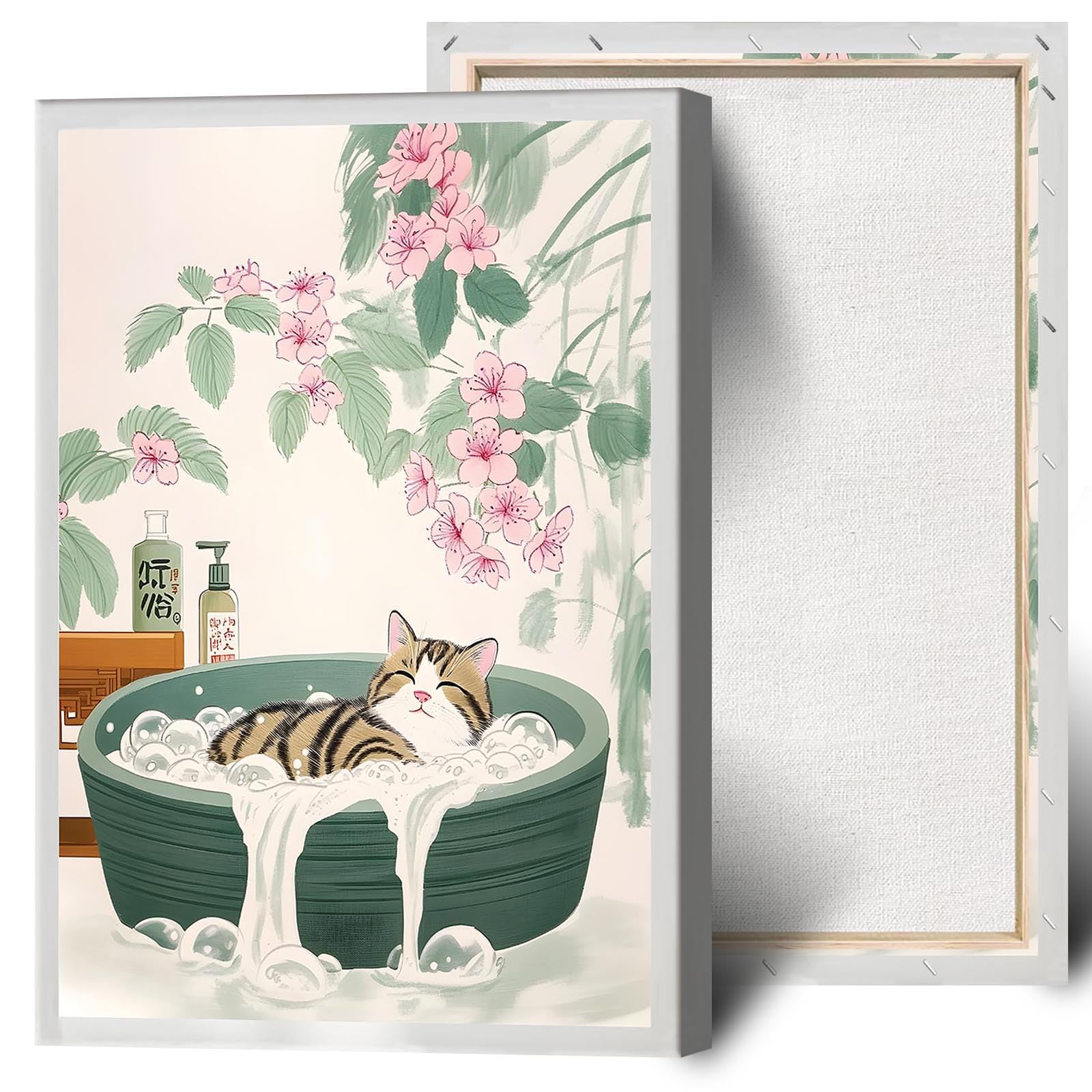Foto 2 pulgar | Pósteres En Lienzo Japoneses Para Bañera, Baño, Gato, Pared, 40 X 60 Cm - Venta Internacional.