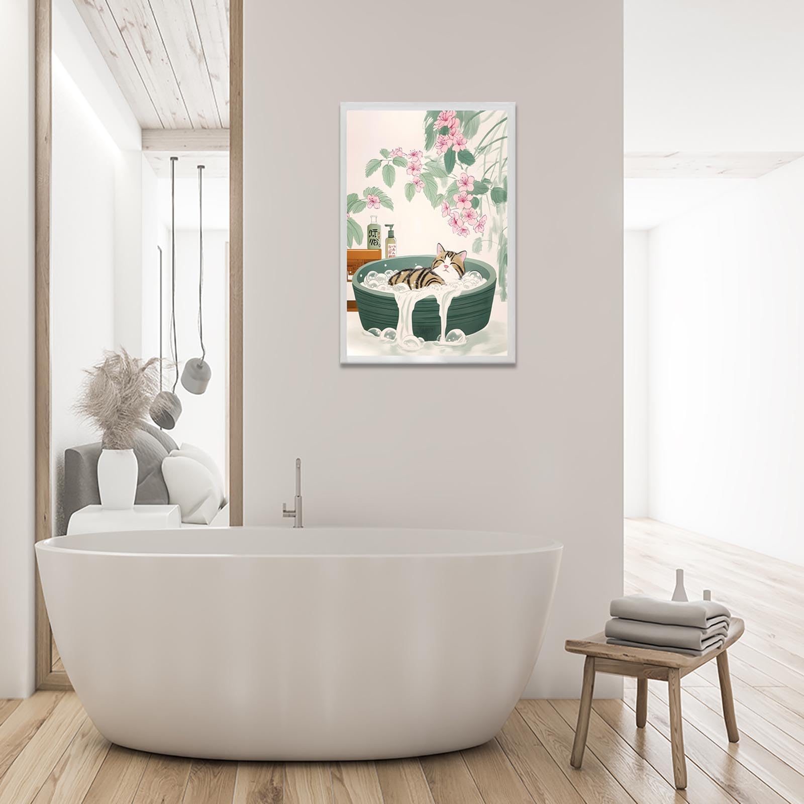 Foto 4 pulgar | Pósteres En Lienzo Japoneses Para Bañera, Baño, Gato, Pared, 40 X 60 Cm - Venta Internacional.
