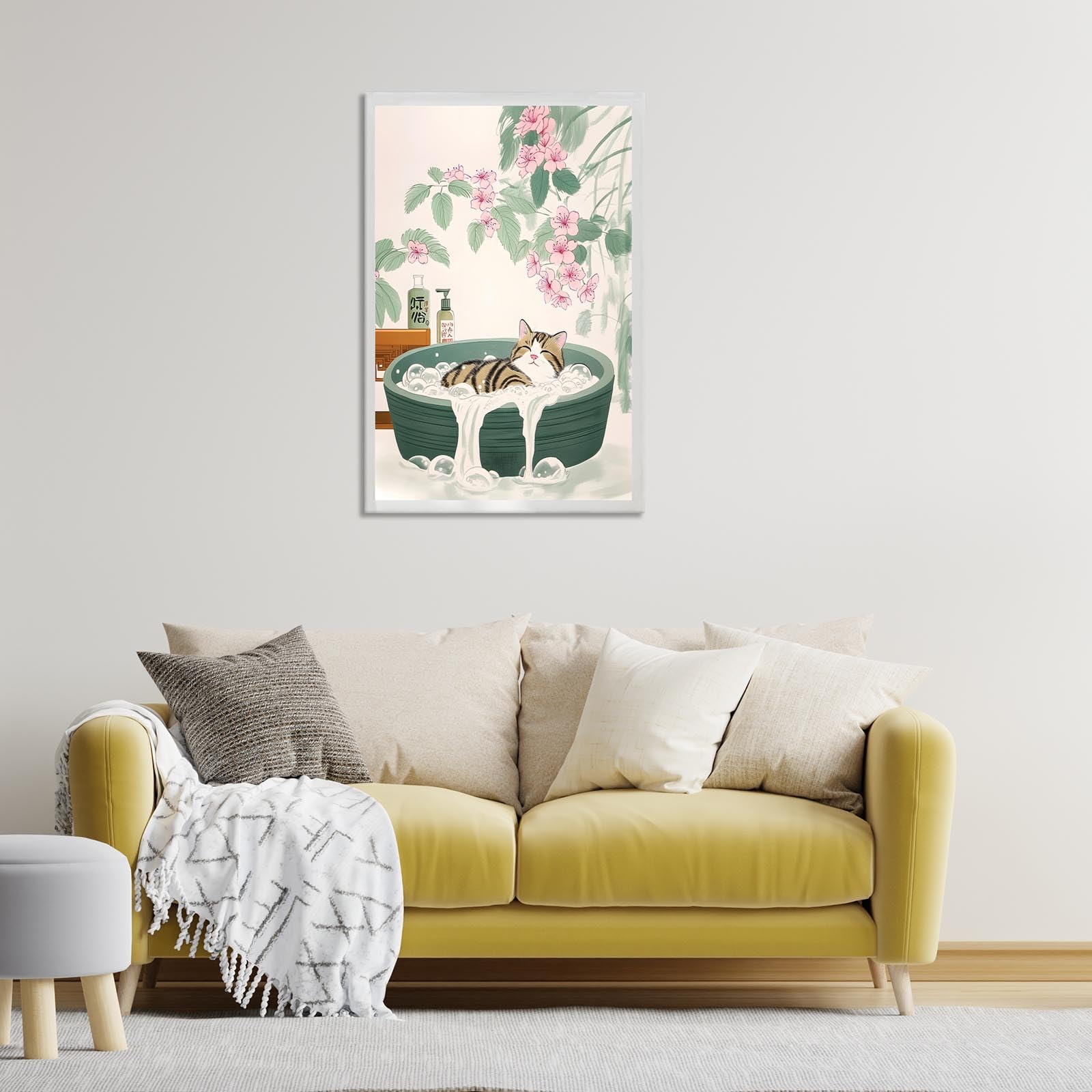 Foto 6 | Pósteres En Lienzo Japoneses Para Bañera, Baño, Gato, Pared, 40 X 60 Cm - Venta Internacional.