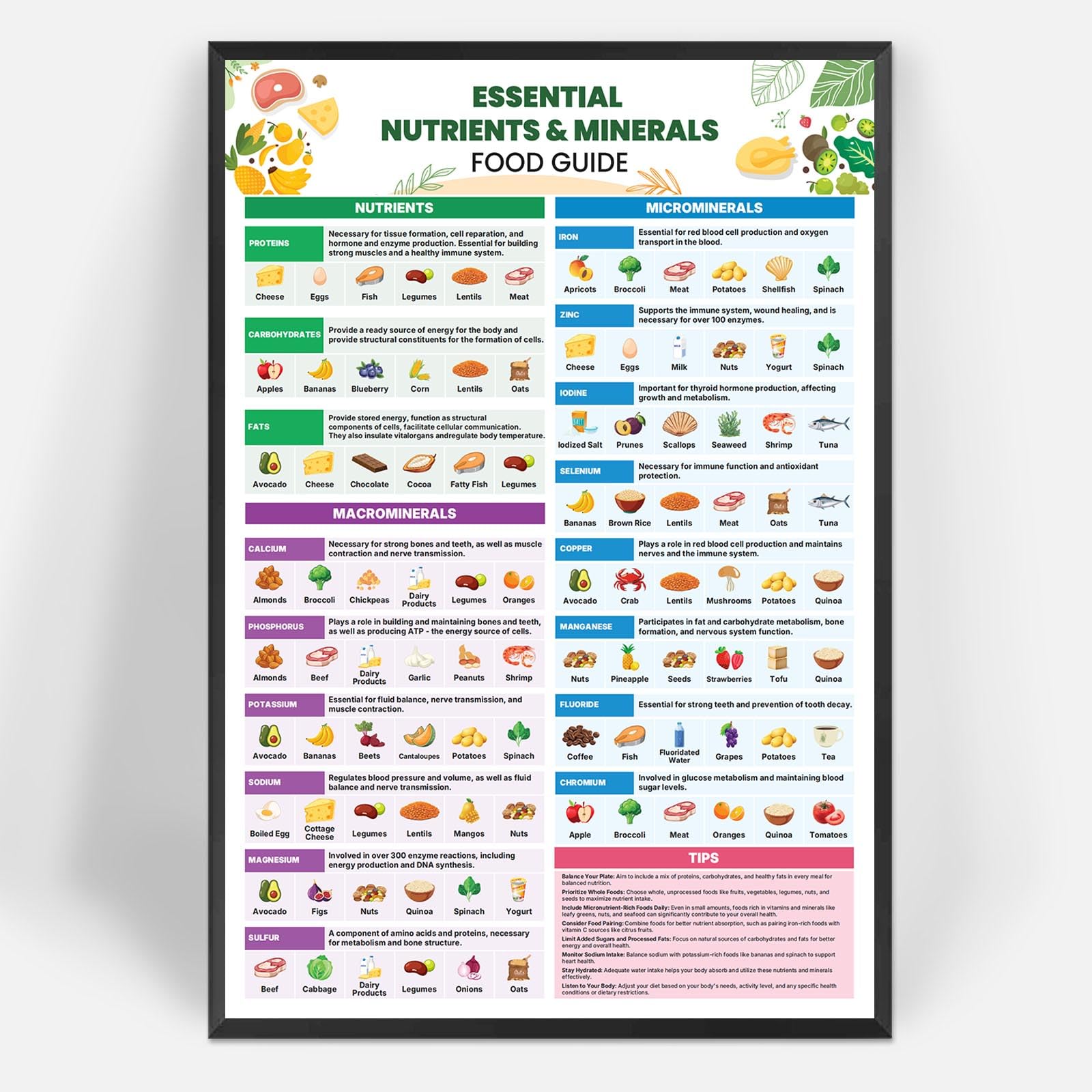 Póster Sobre Lienzo Con Una Moderna Guía De Alimentos Nutritivos Para Pared, 40 X 60 Cm - Venta Internacional.