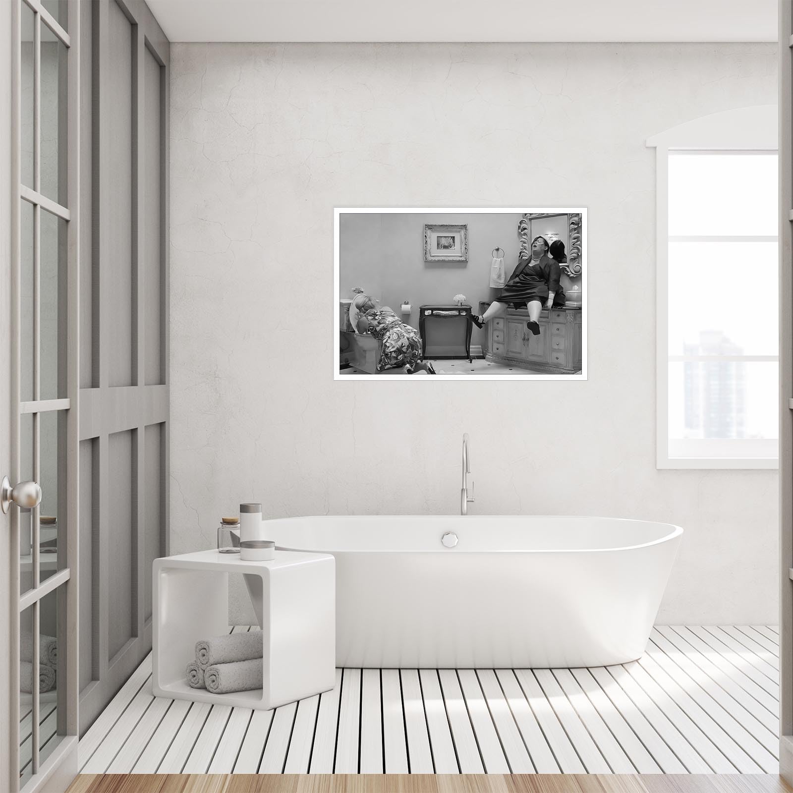 Foto 5 | Lámina Sobre Lienzo Divertida Película En Blanco Y Negro, Damas De Honor, 40 X 60 Cm - Venta Internacional.