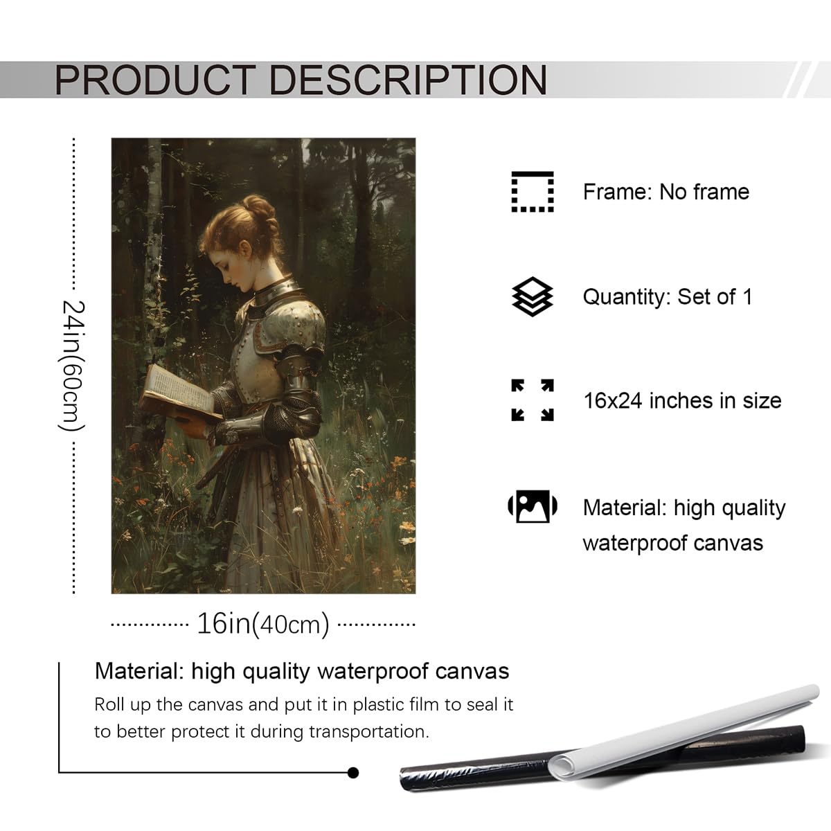 Foto 7 pulgar | Póster Mural Lady Knight Leyendo En El Bosque, 40 X 60 Cm - Venta Internacional.
