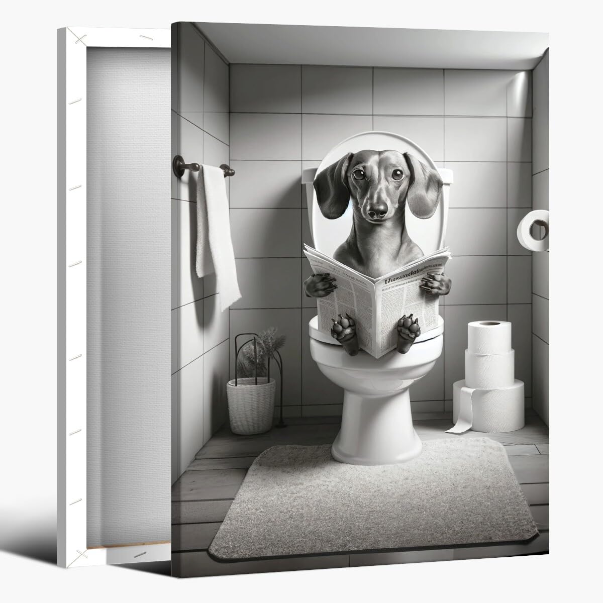 Foto 2 pulgar | Lienzo De Baño Divertido Con Diseño De Perro Salchicha, 20 X 30 Cm, Negro Y Blanco - Venta Internacional.