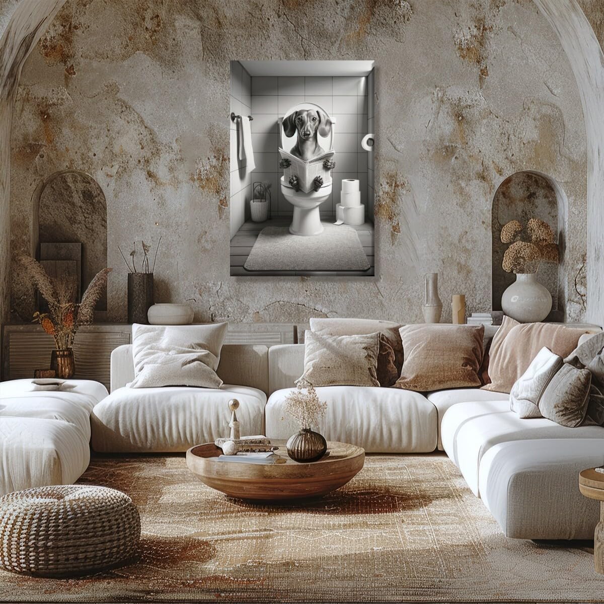 Foto 3 | Lienzo De Baño Divertido Con Diseño De Perro Salchicha, 20 X 30 Cm, Negro Y Blanco - Venta Internacional.