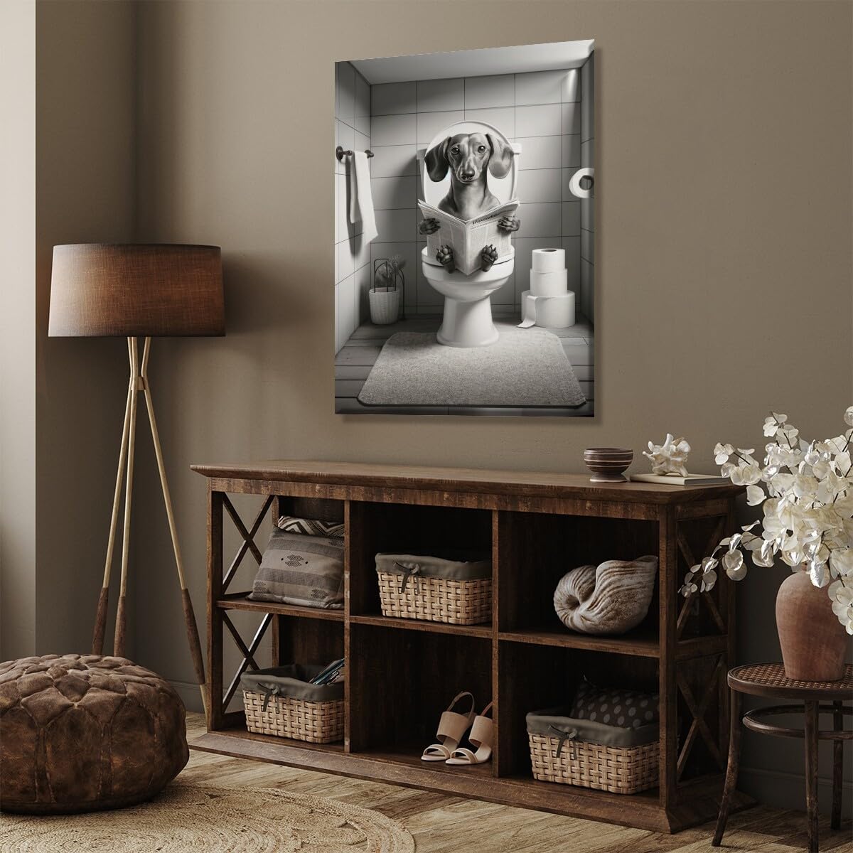 Foto 5 pulgar | Lienzo De Baño Divertido Con Diseño De Perro Salchicha, 20 X 30 Cm, Negro Y Blanco - Venta Internacional.